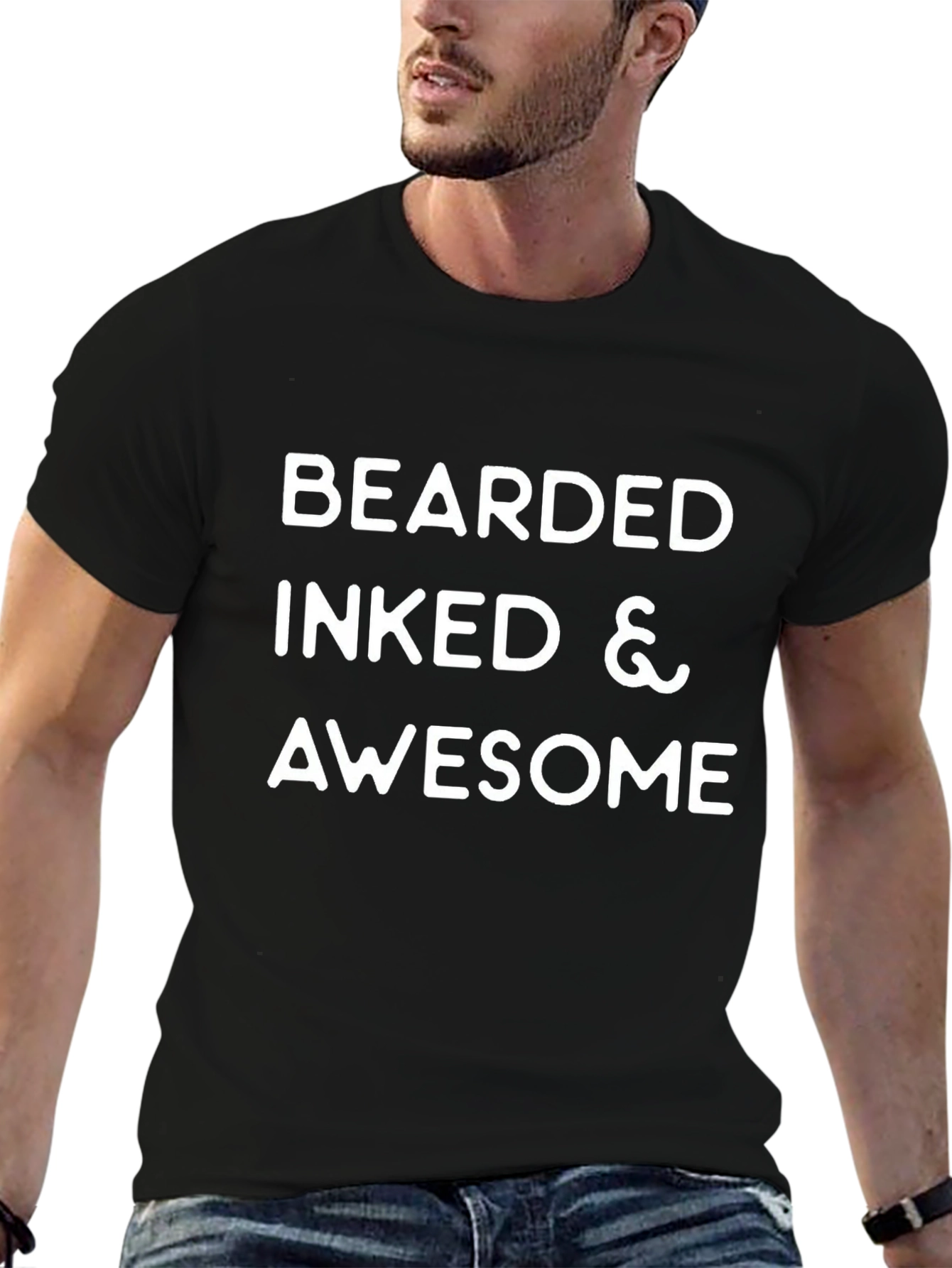 Camiseta Negra: Bearded Inked & Awesome