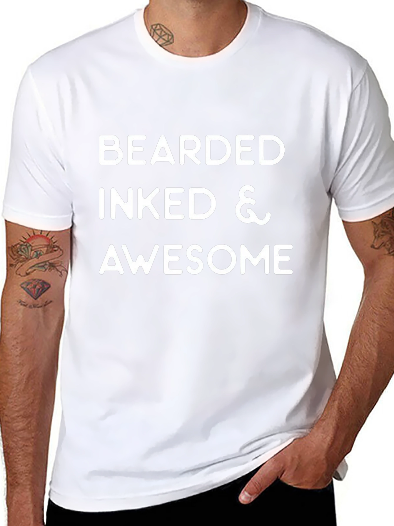 Camiseta Negra: Bearded Inked & Awesome