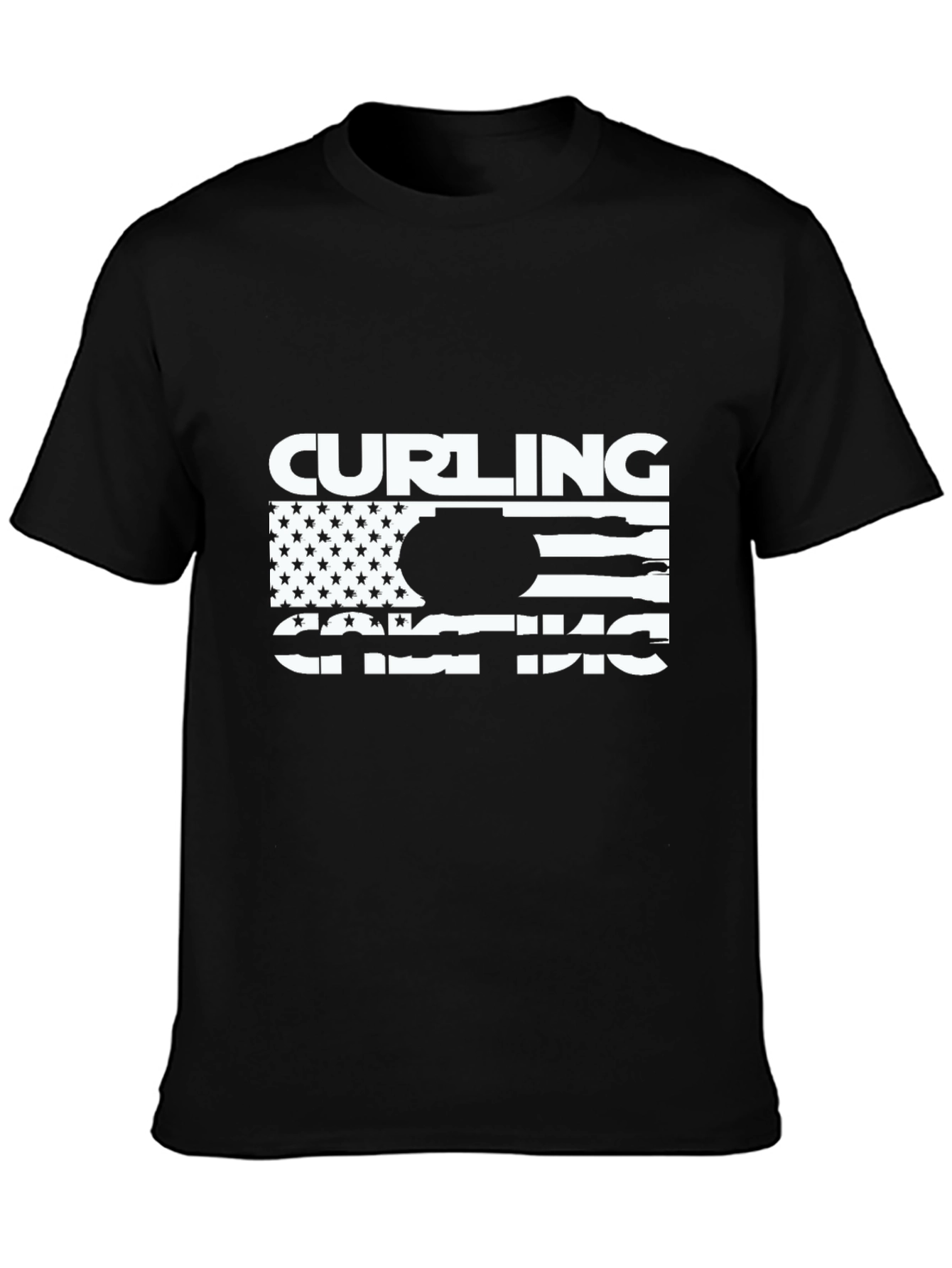 Camiseta Negra de Curling Diseño Bandera Americana