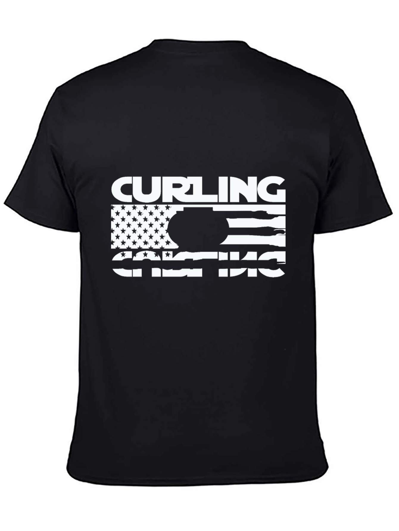 Camiseta Negra de Curling Diseño Bandera Americana