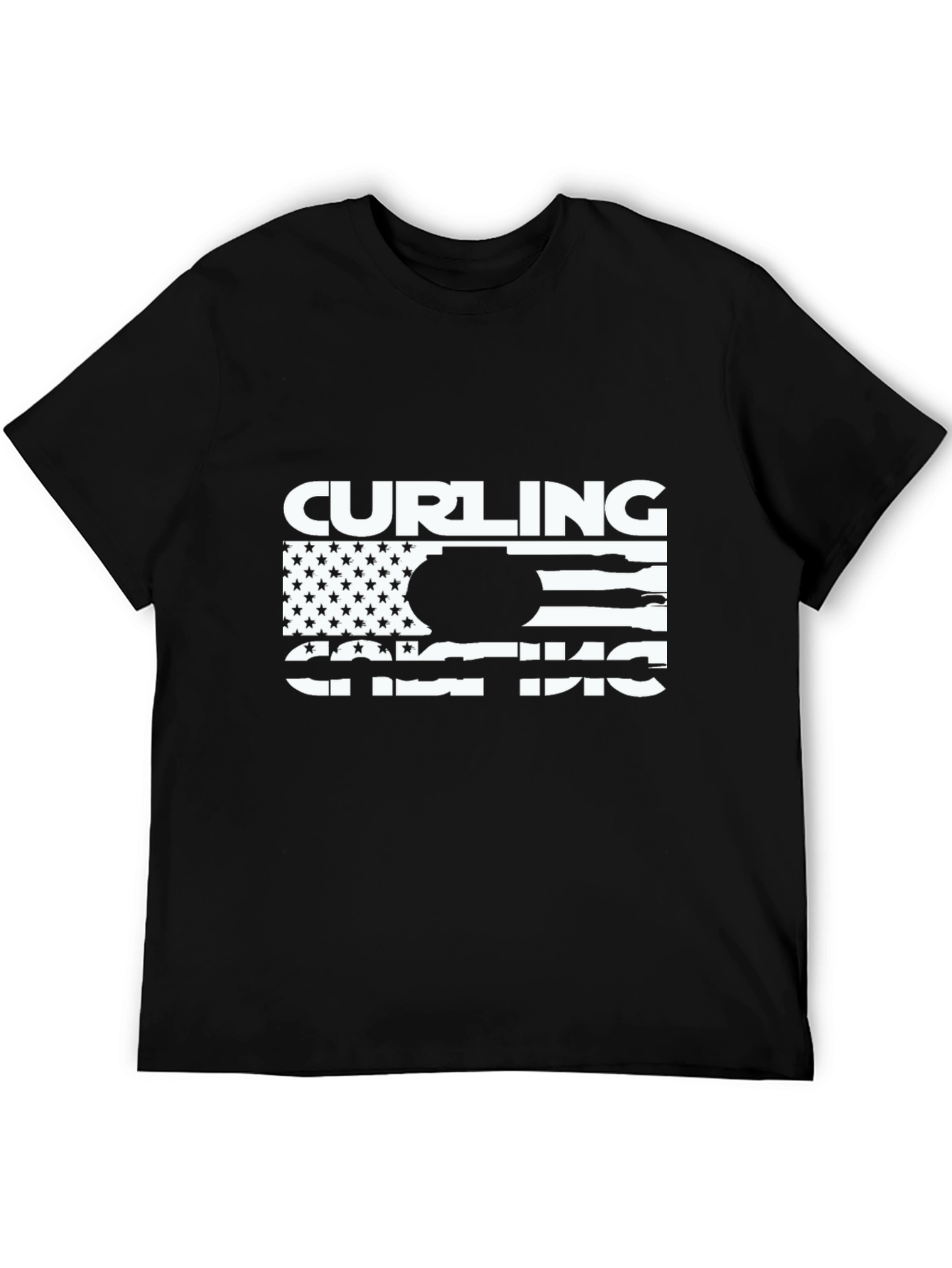Camiseta Negra de Curling Diseño Bandera Americana