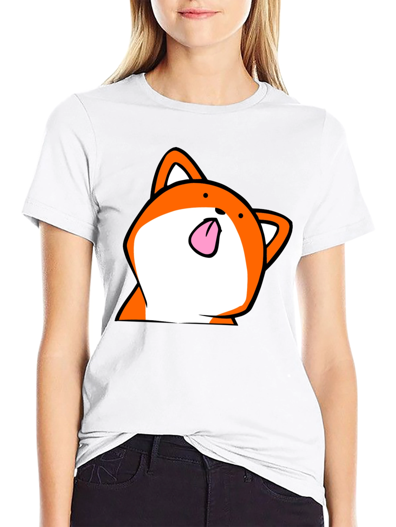 Camiseta Negra con Estampado de Zorro Divertido