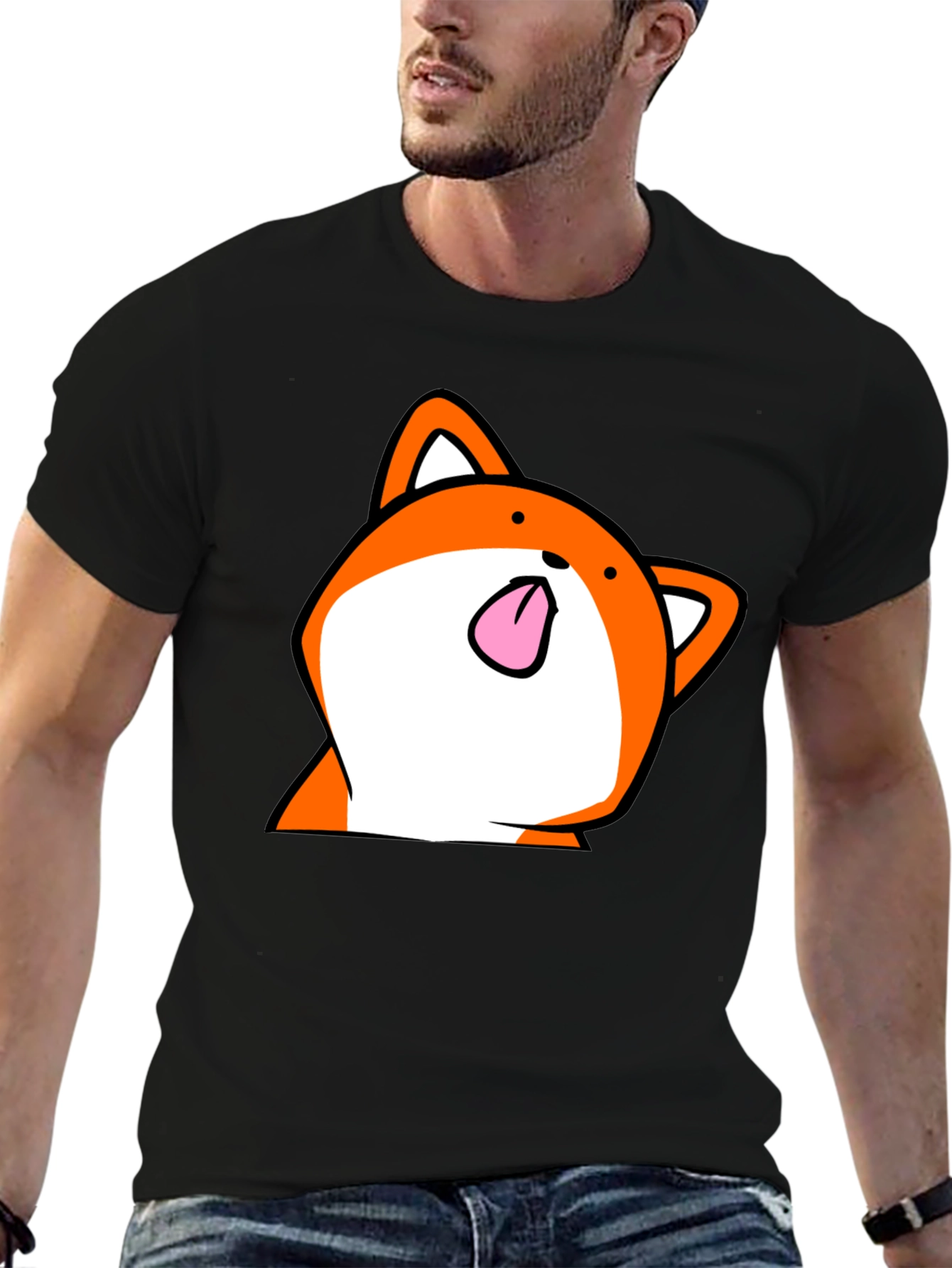 Camiseta Negra con Estampado de Zorro Divertido