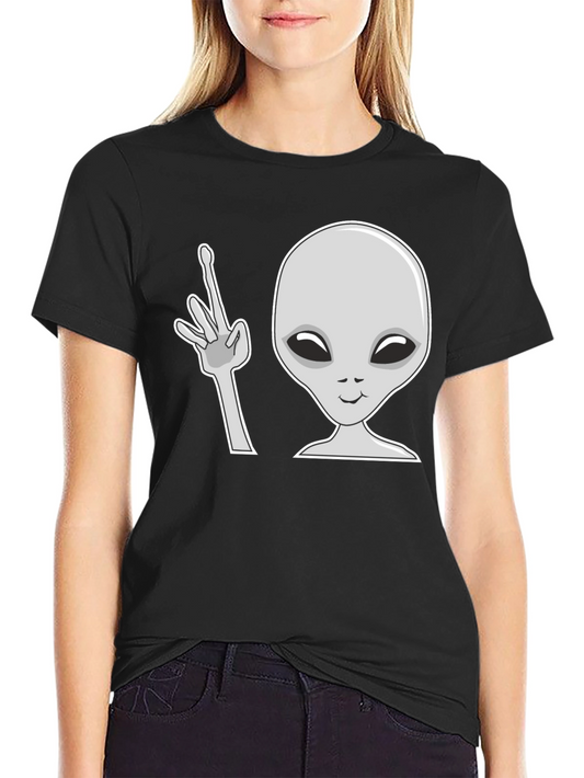 Camiseta Negra con Diseño Alienígena Divertido