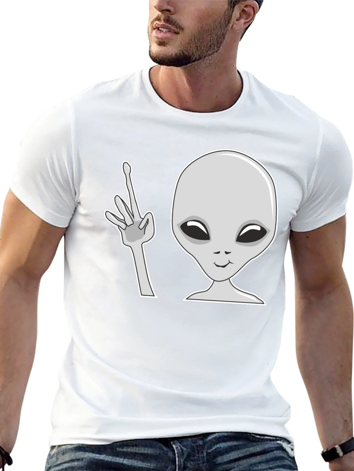 Camiseta Negra con Diseño Alienígena Divertido