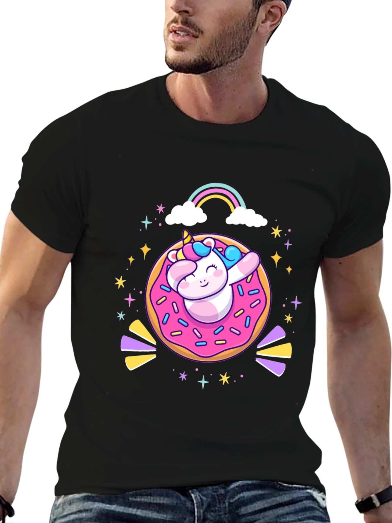 Camiseta Negra Unicornio Donut