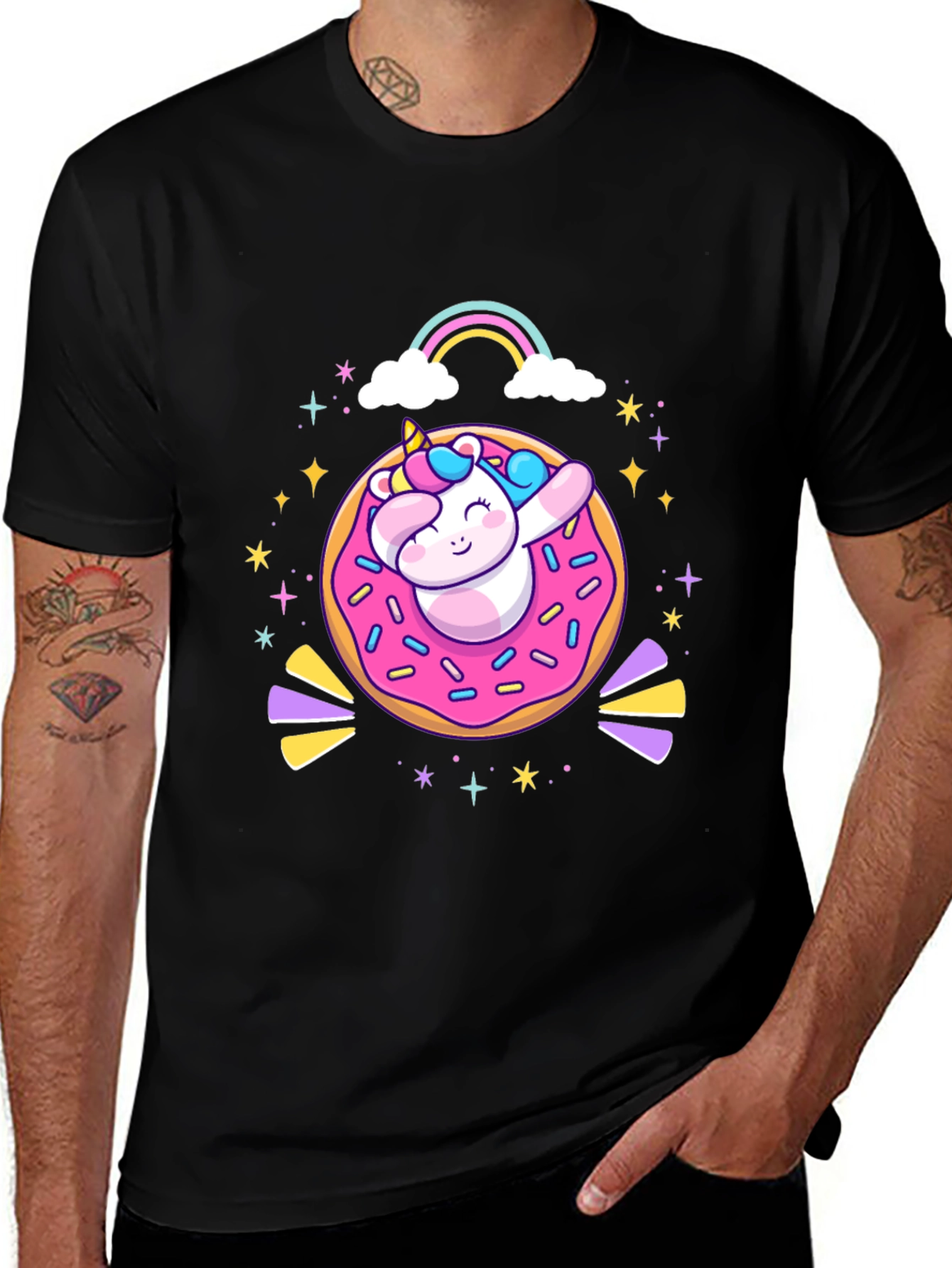 Camiseta Negra Unicornio Donut