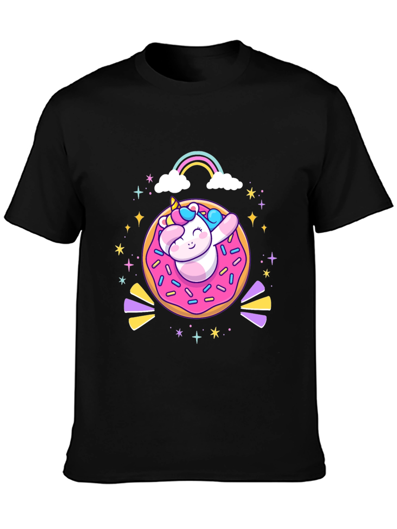 Camiseta Negra Unicornio Donut