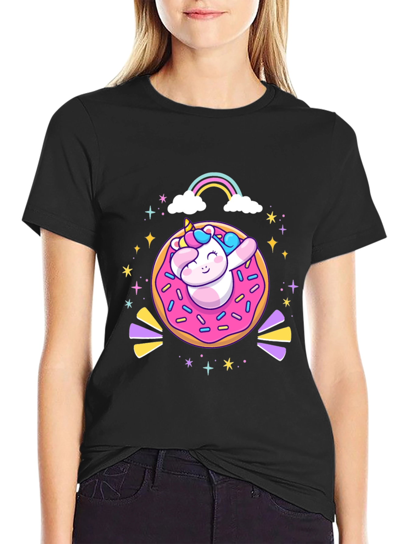 Camiseta Negra Unicornio Donut
