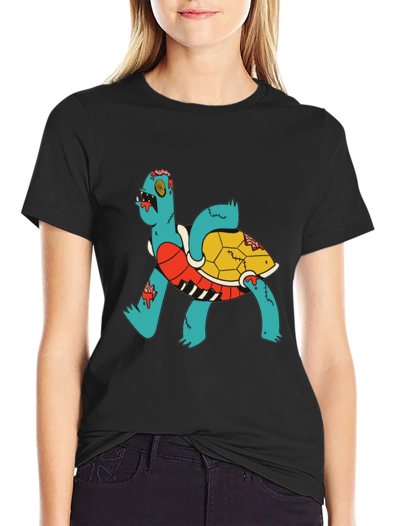 Camiseta Negra con Diseño de Tortuga Zombie