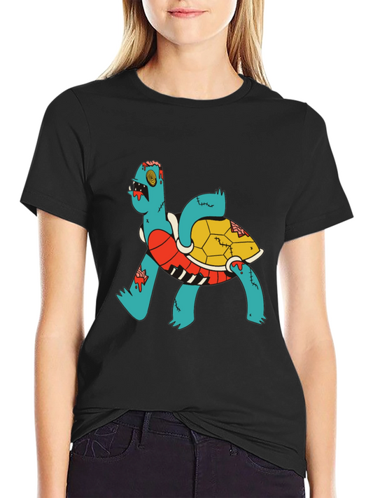 Camiseta Negra con Diseño de Tortuga Zombie