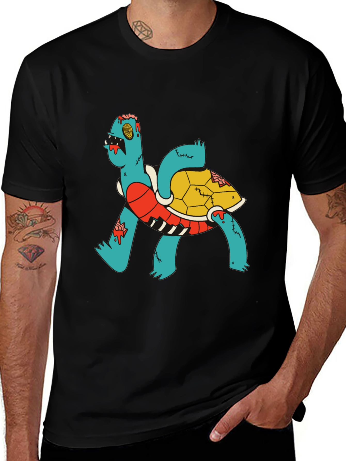 Camiseta Negra con Diseño de Tortuga Zombie