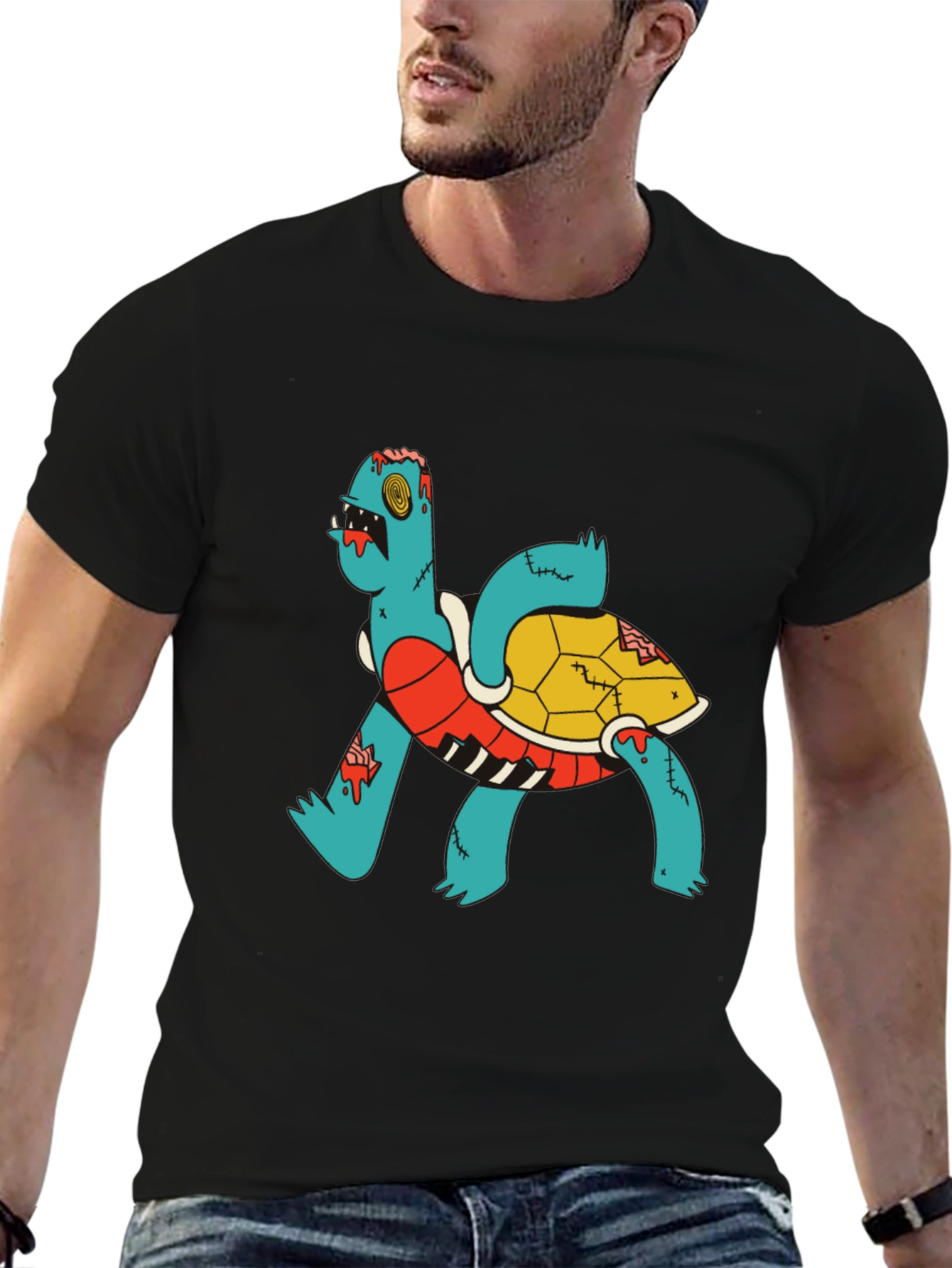 Camiseta Negra con Diseño de Tortuga Zombie
