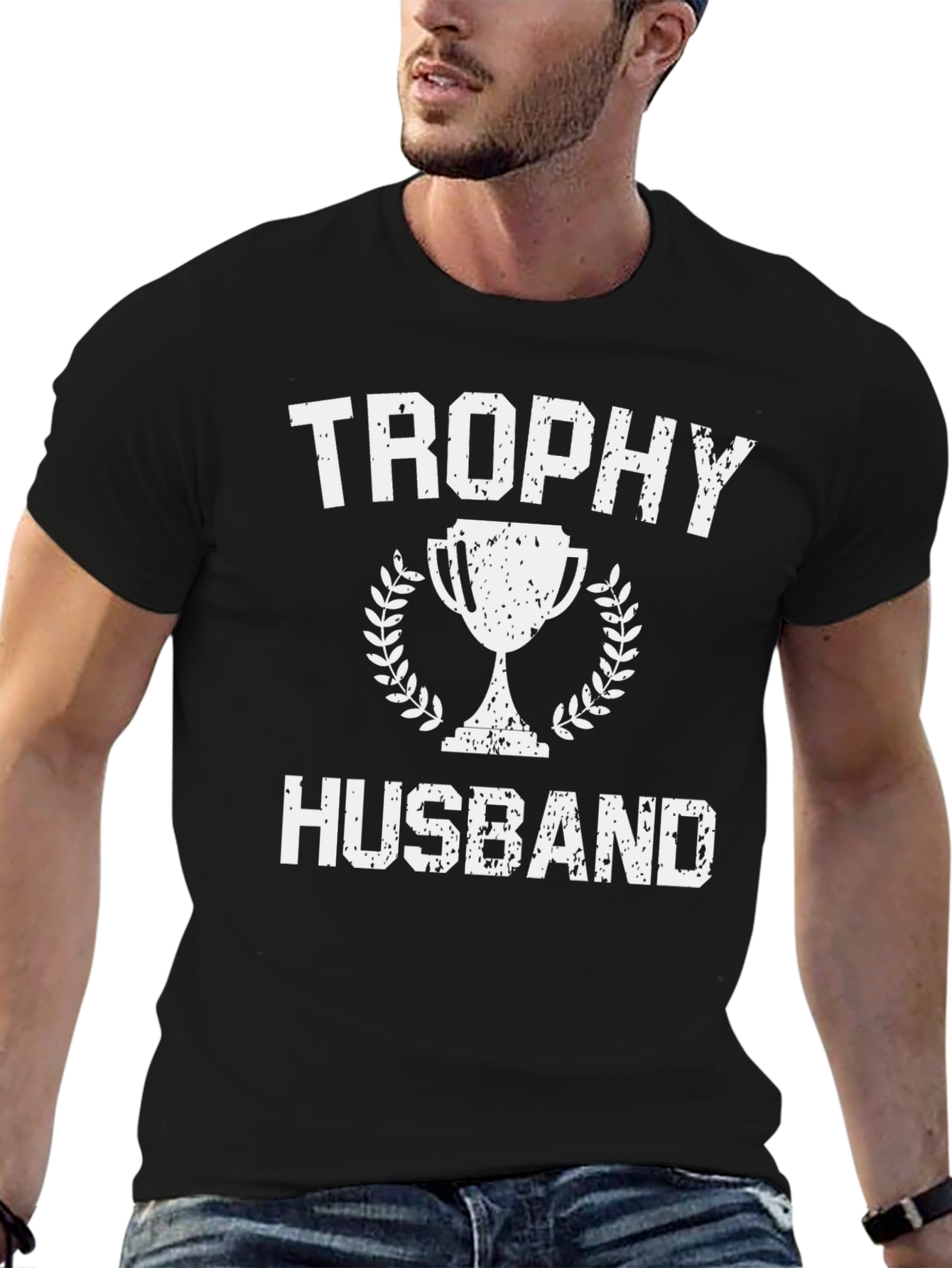 Camiseta Hombre Trophy Husband Negra