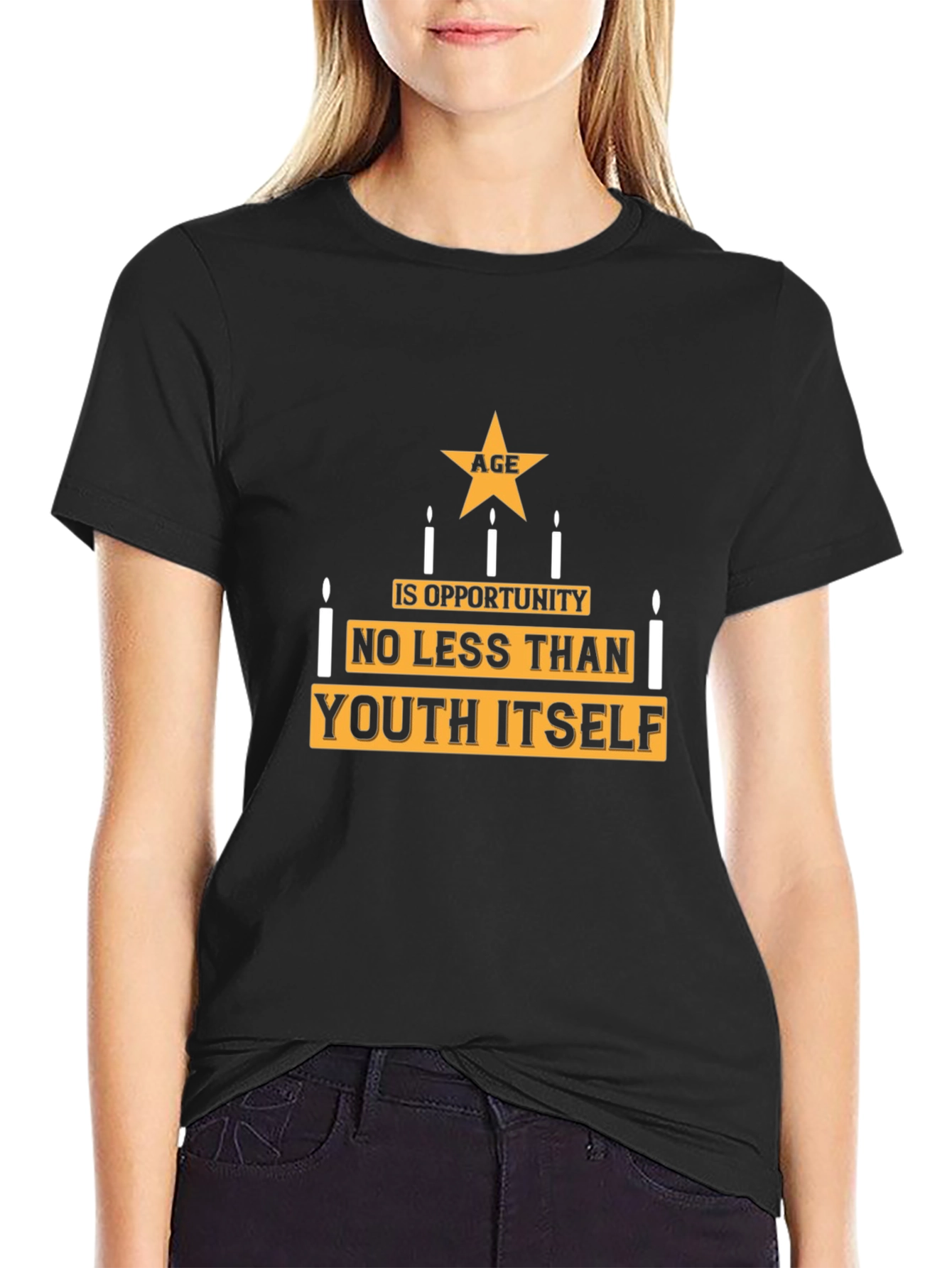 Camiseta Negra con Diseño La Edad es Oportunidad