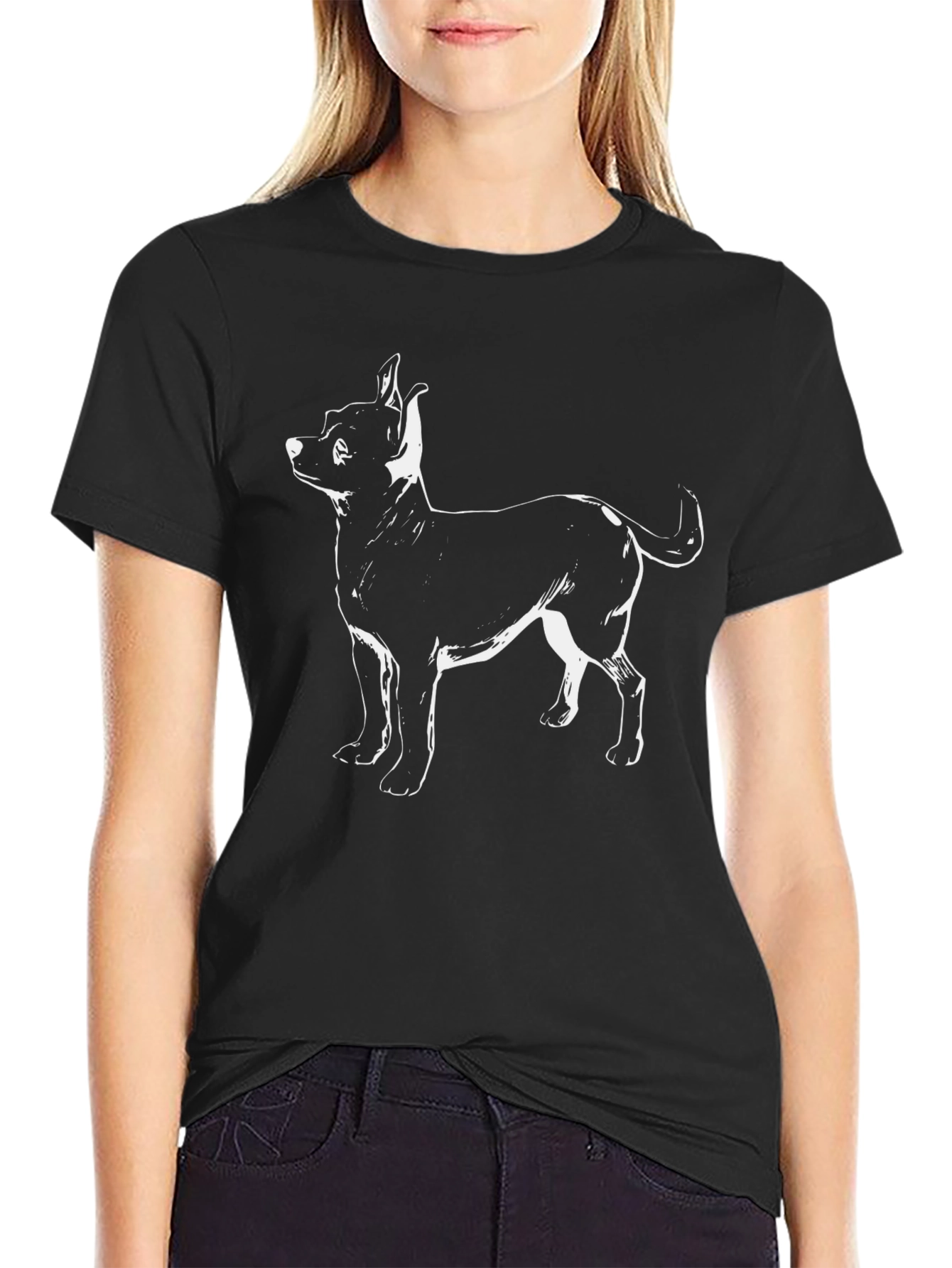 Camiseta Negra con Diseño de Chihuahua Blanco