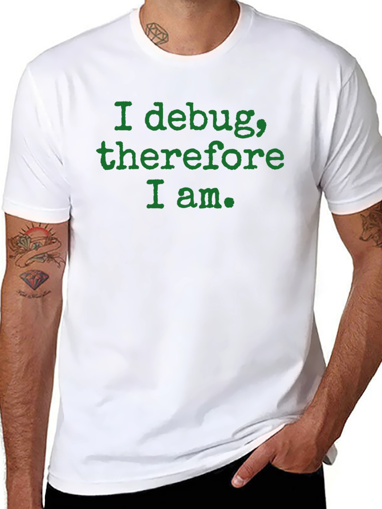 Camiseta Negra: I debug therefore I am.