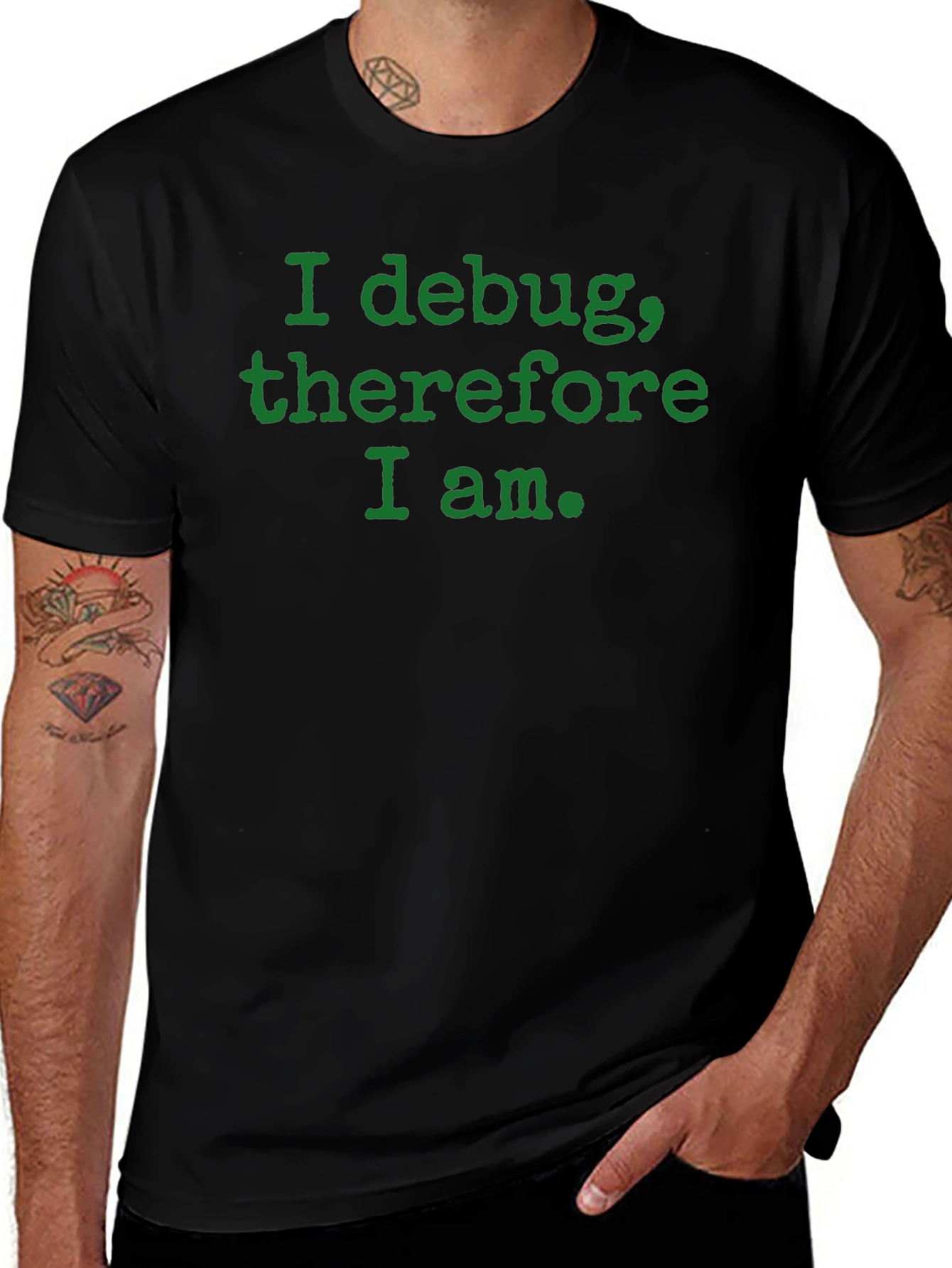 Camiseta Negra: I debug therefore I am.