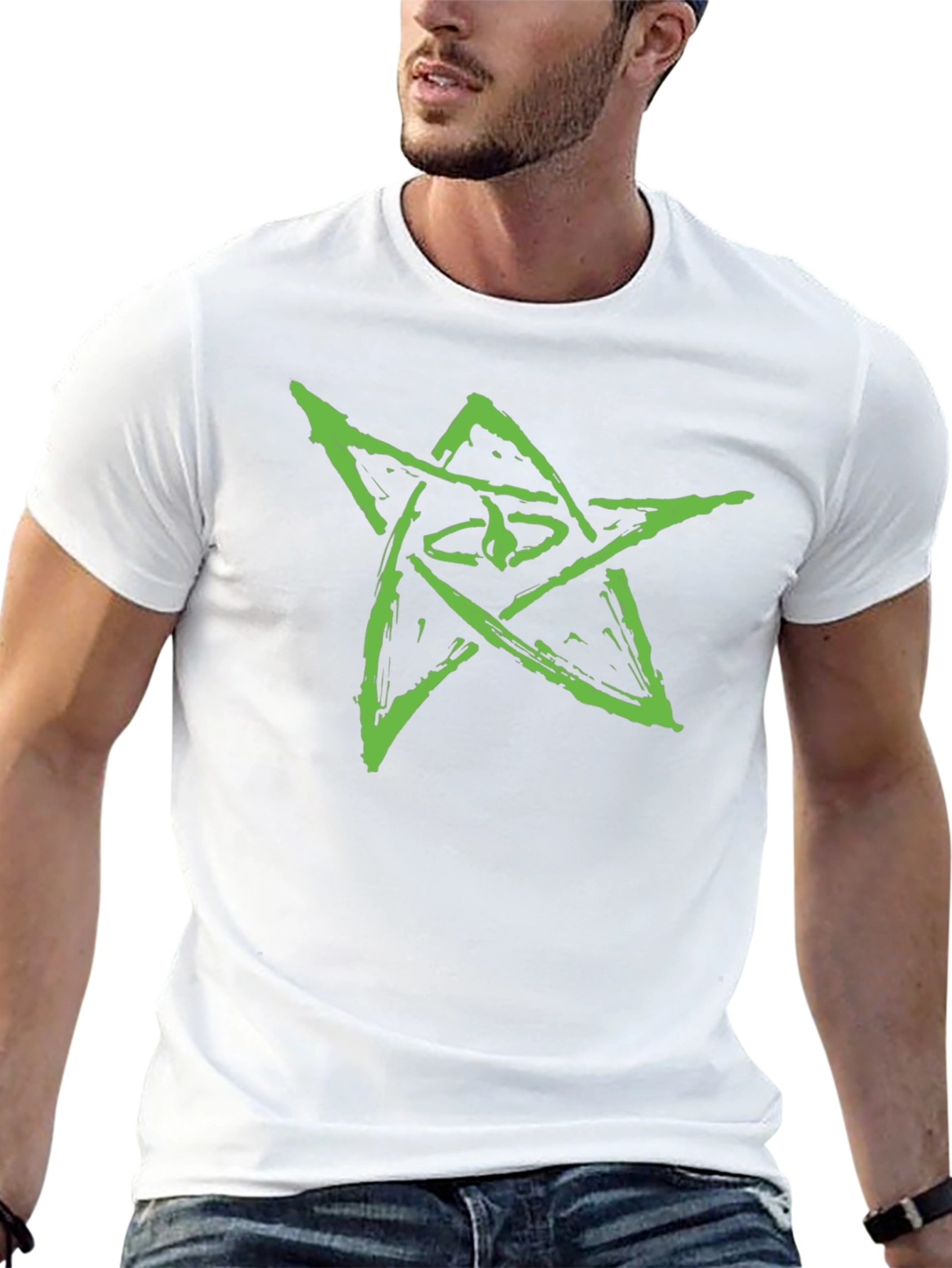 Camiseta Negra con Diseño de Estrella Verde