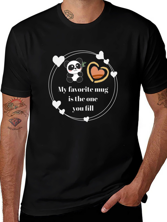 Camiseta Negra con Diseño de Panda y Corazones