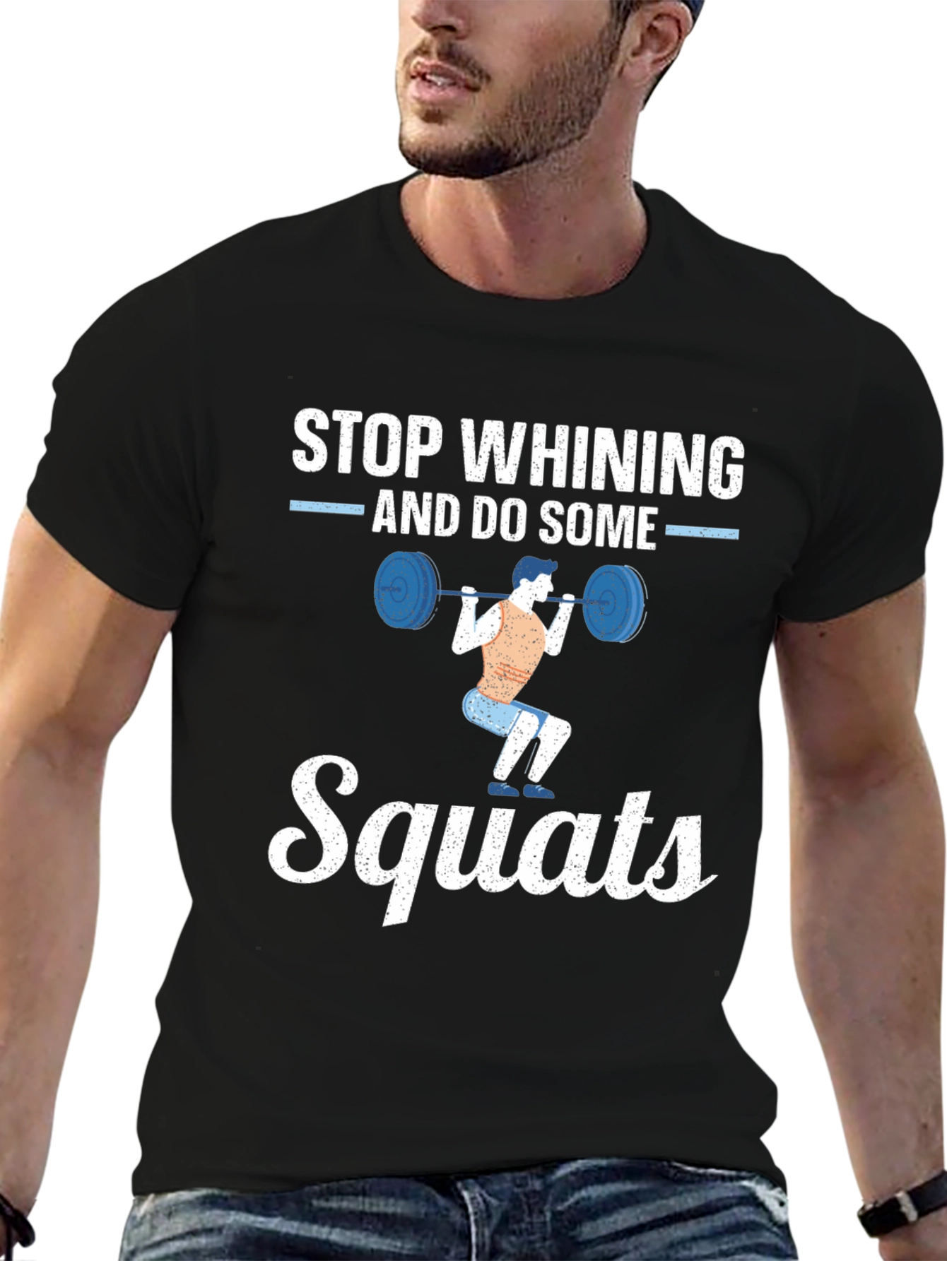 Camiseta Hombre Negra con Diseño Motivacional Squats