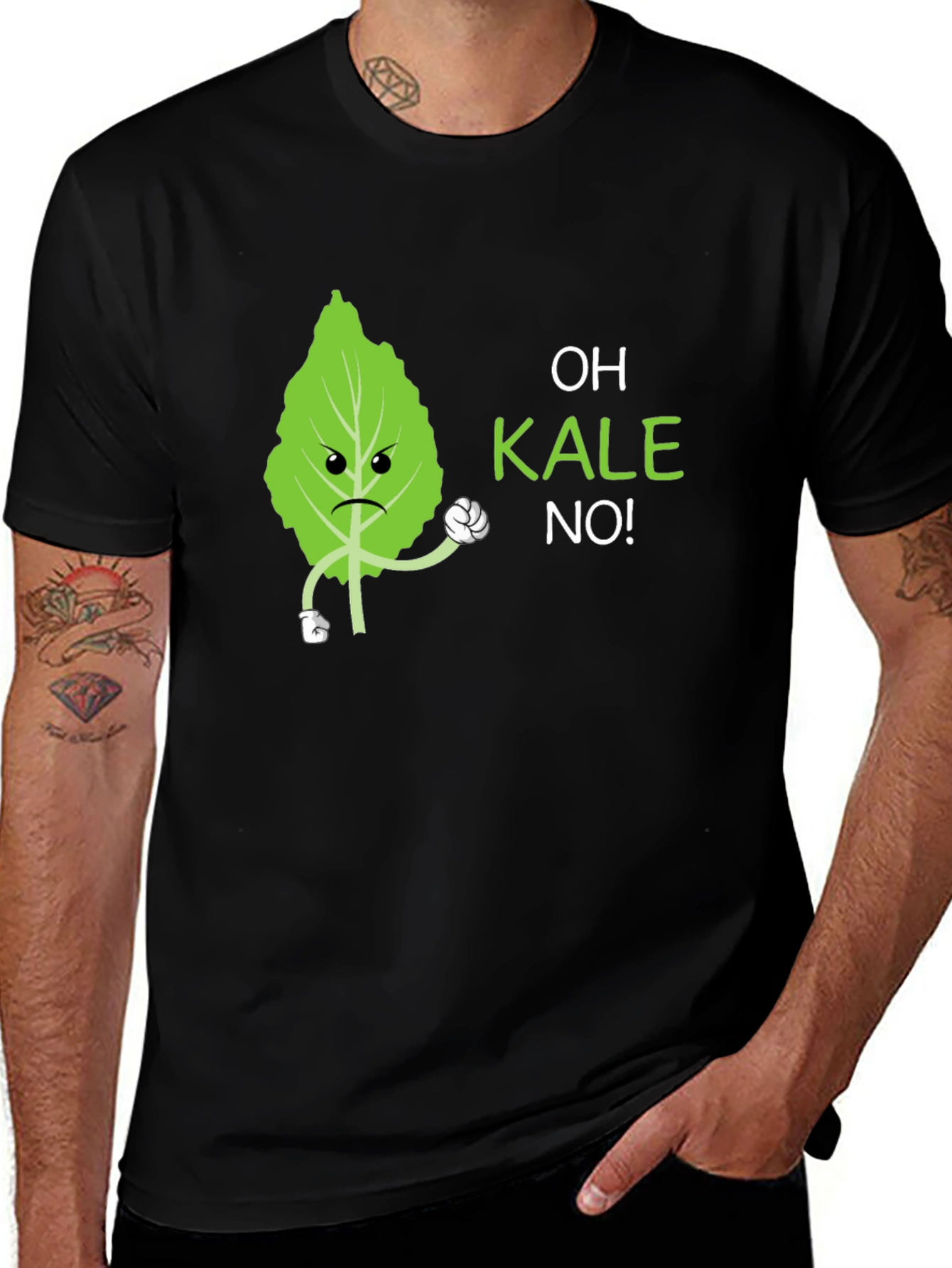 Camiseta Negra Divertida con Diseño de Kale enojado