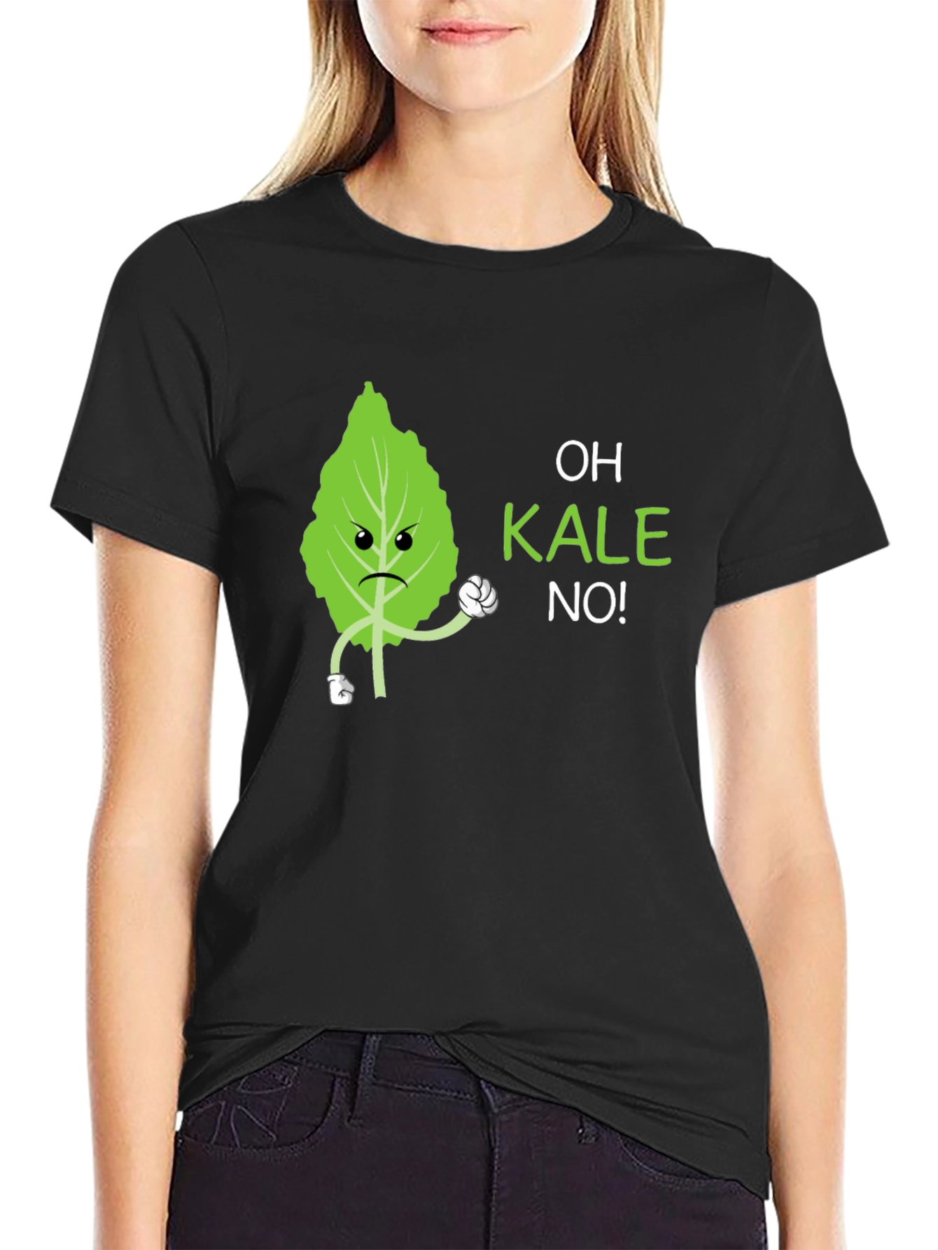 Camiseta Negra Divertida con Diseño de Kale enojado