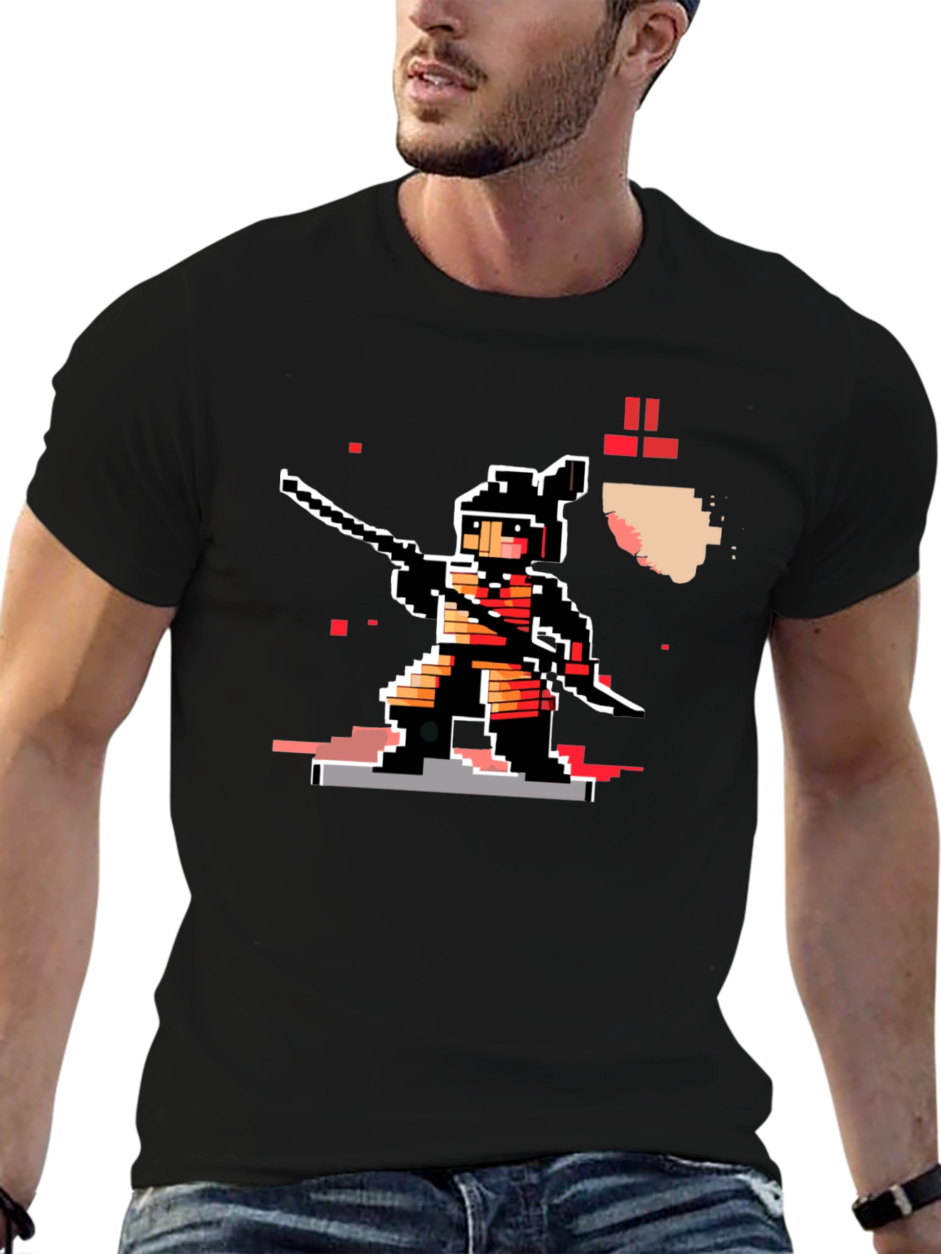 Camiseta Negra Ninja Pixel Art Retro