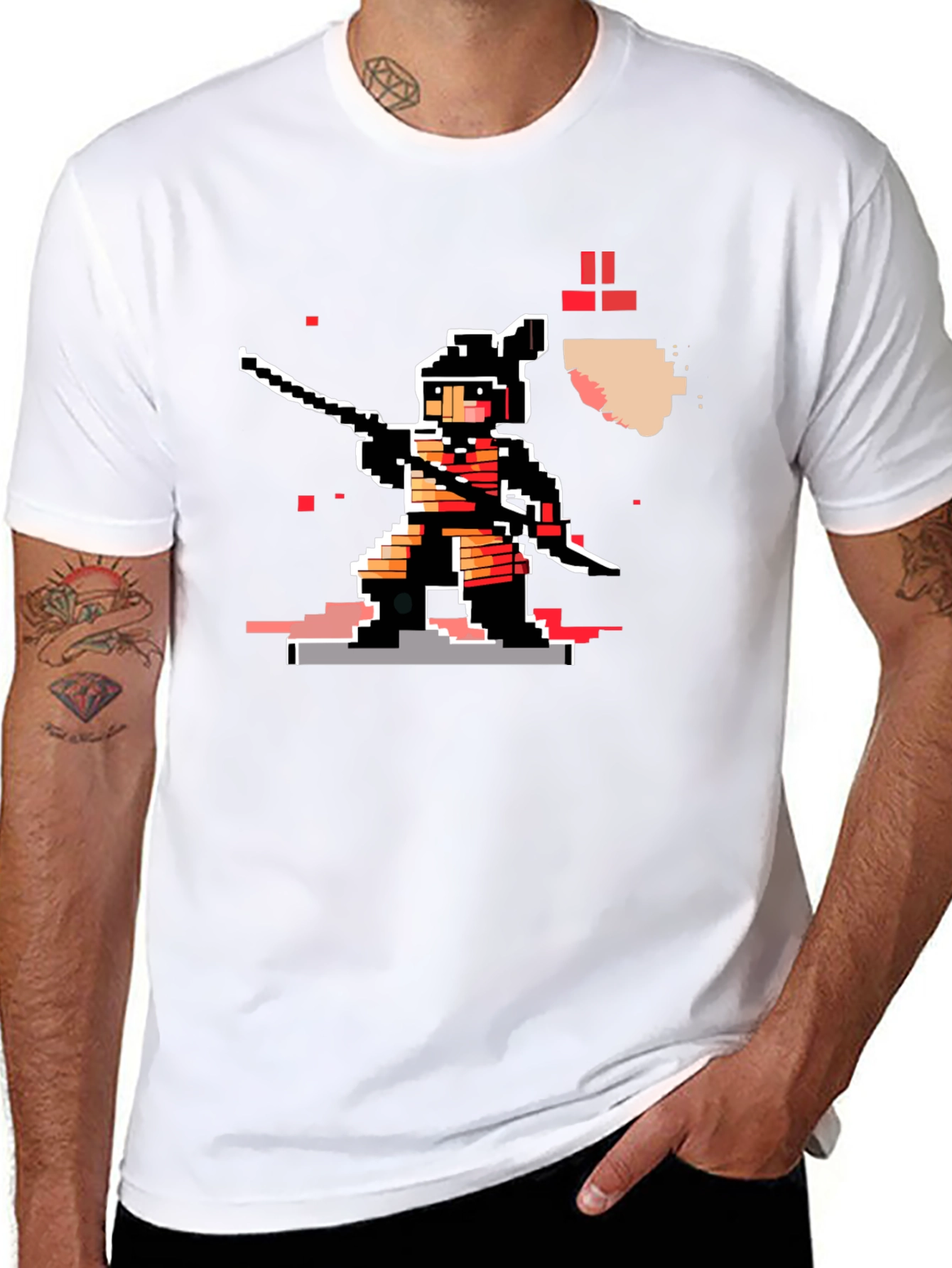 Camiseta Negra Ninja Pixel Art Retro