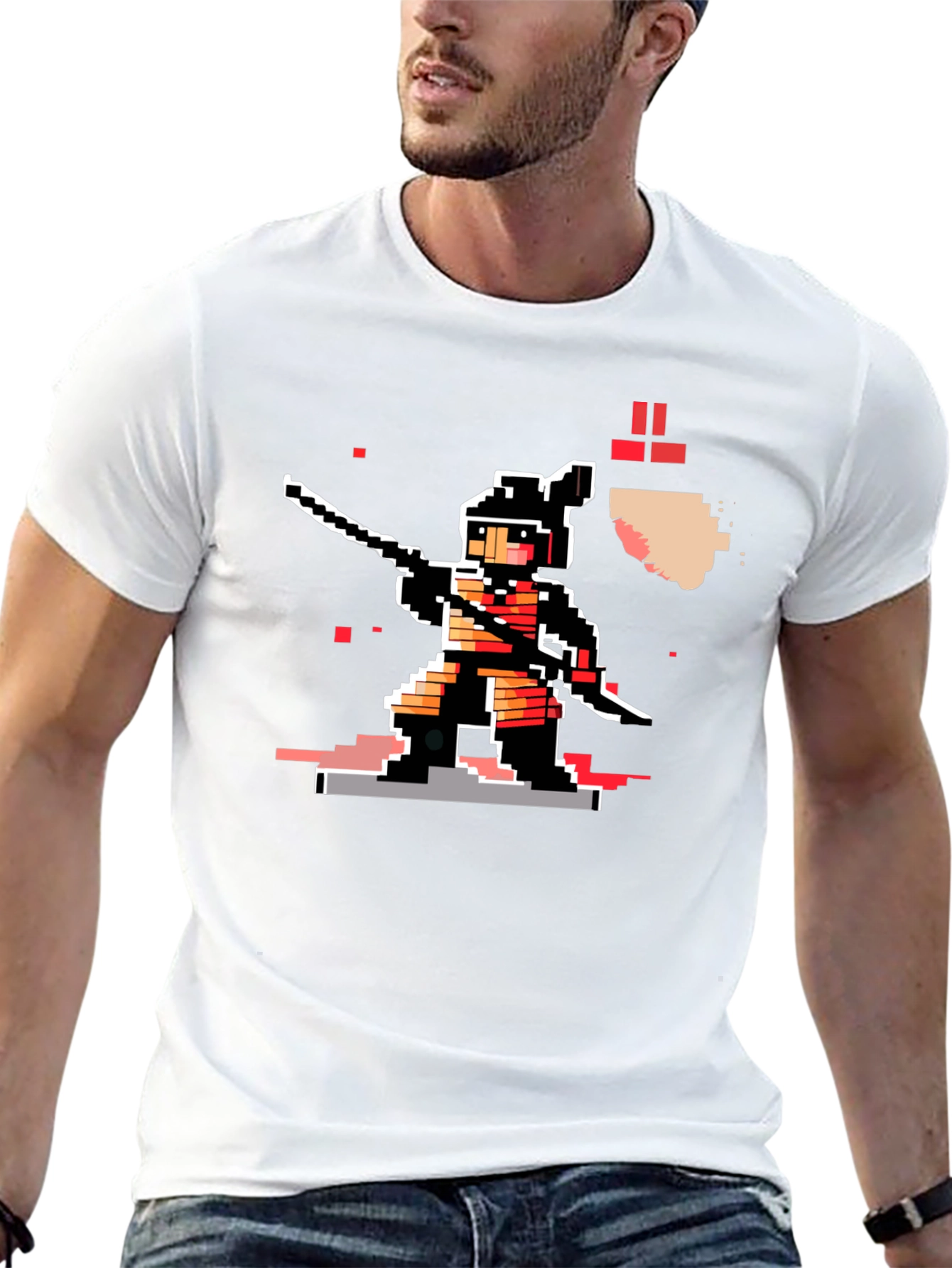 Camiseta Negra Ninja Pixel Art Retro