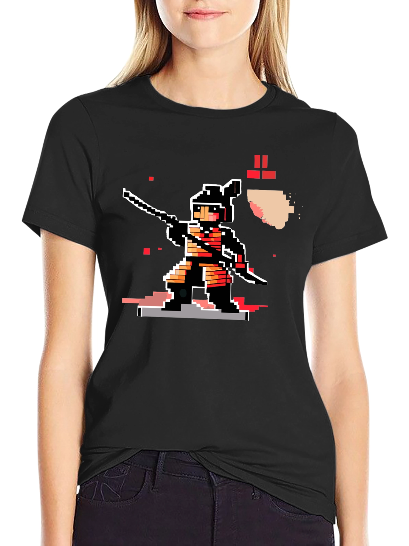 Camiseta Negra Ninja Pixel Art Retro