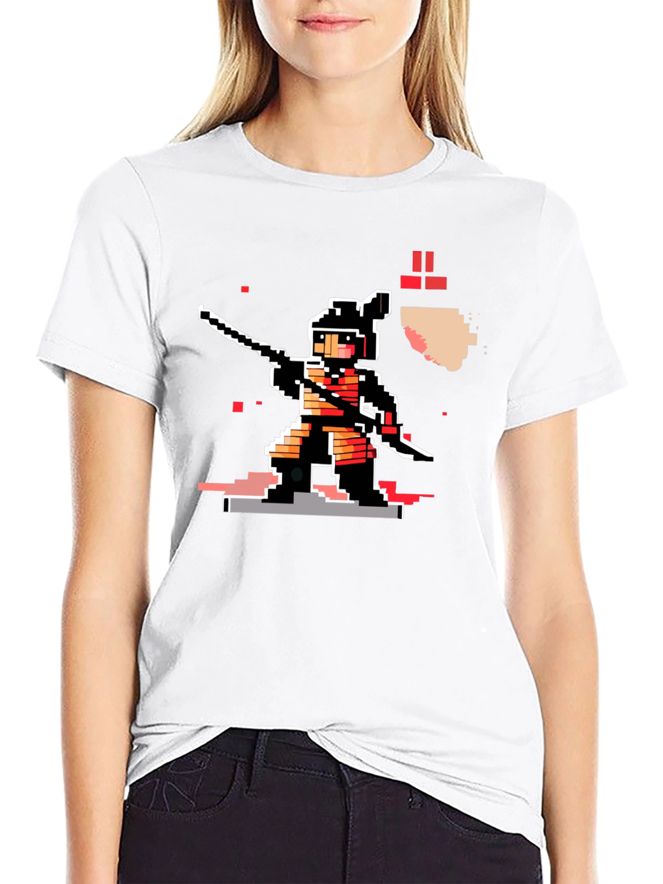 Camiseta Negra Ninja Pixel Art Retro