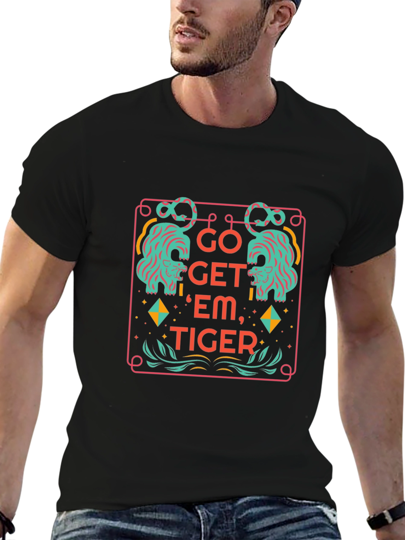 Camiseta Negra con Diseño Tigre Motivacional