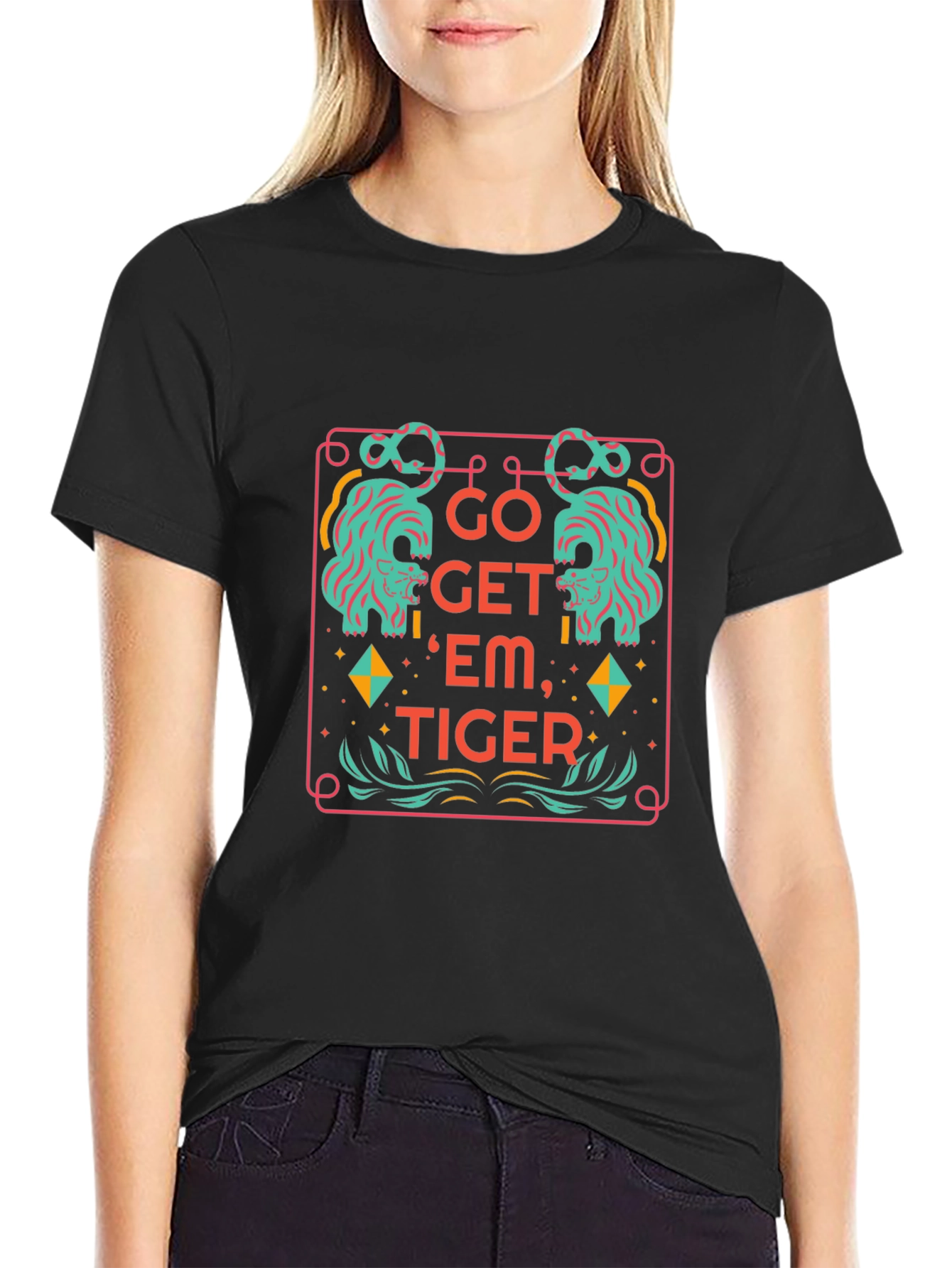 Camiseta Negra con Diseño Tigre Motivacional