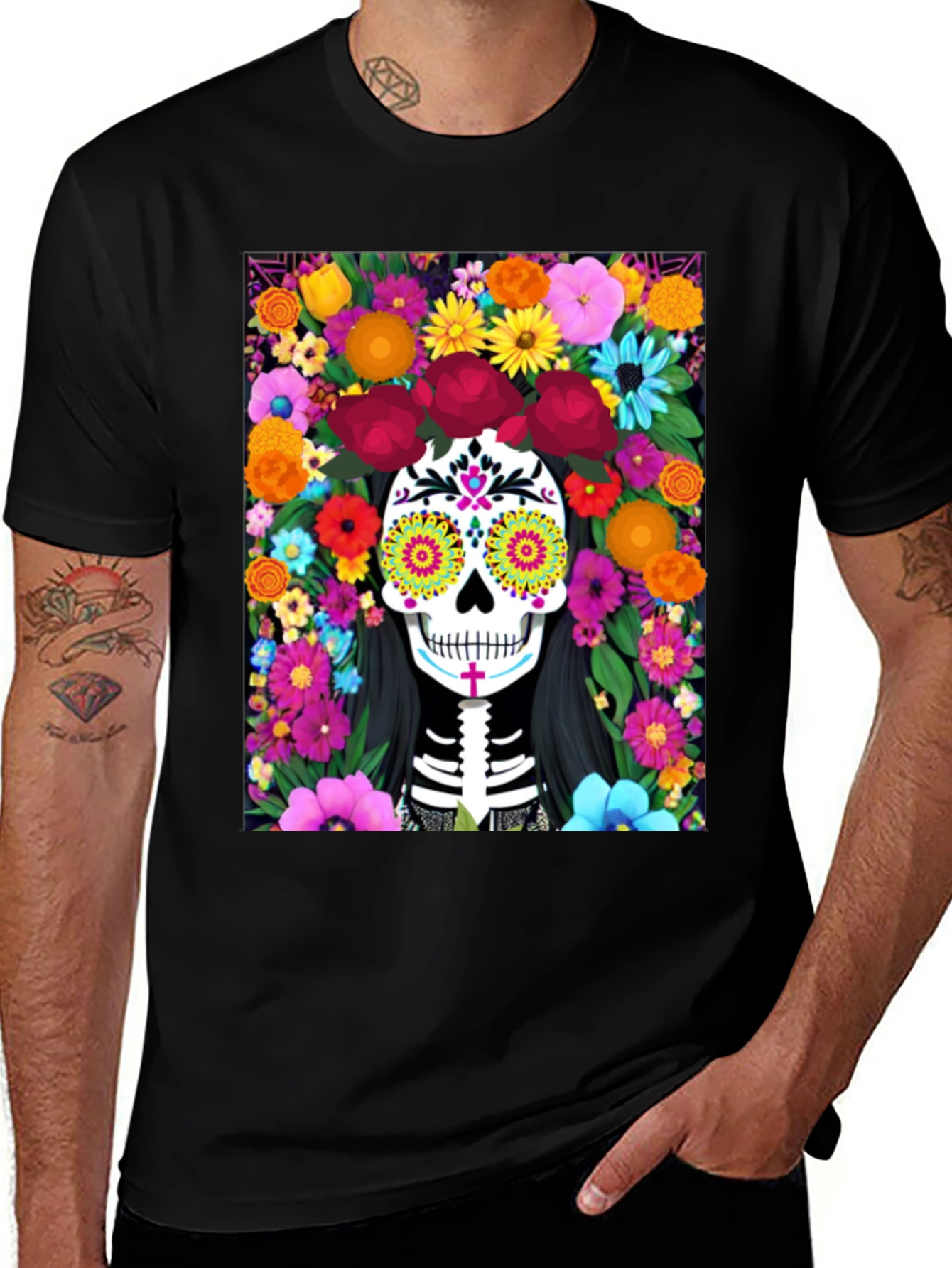 Camiseta Día de Muertos con Calavera Floral