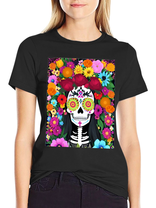 Camiseta Día de Muertos con Calavera Floral