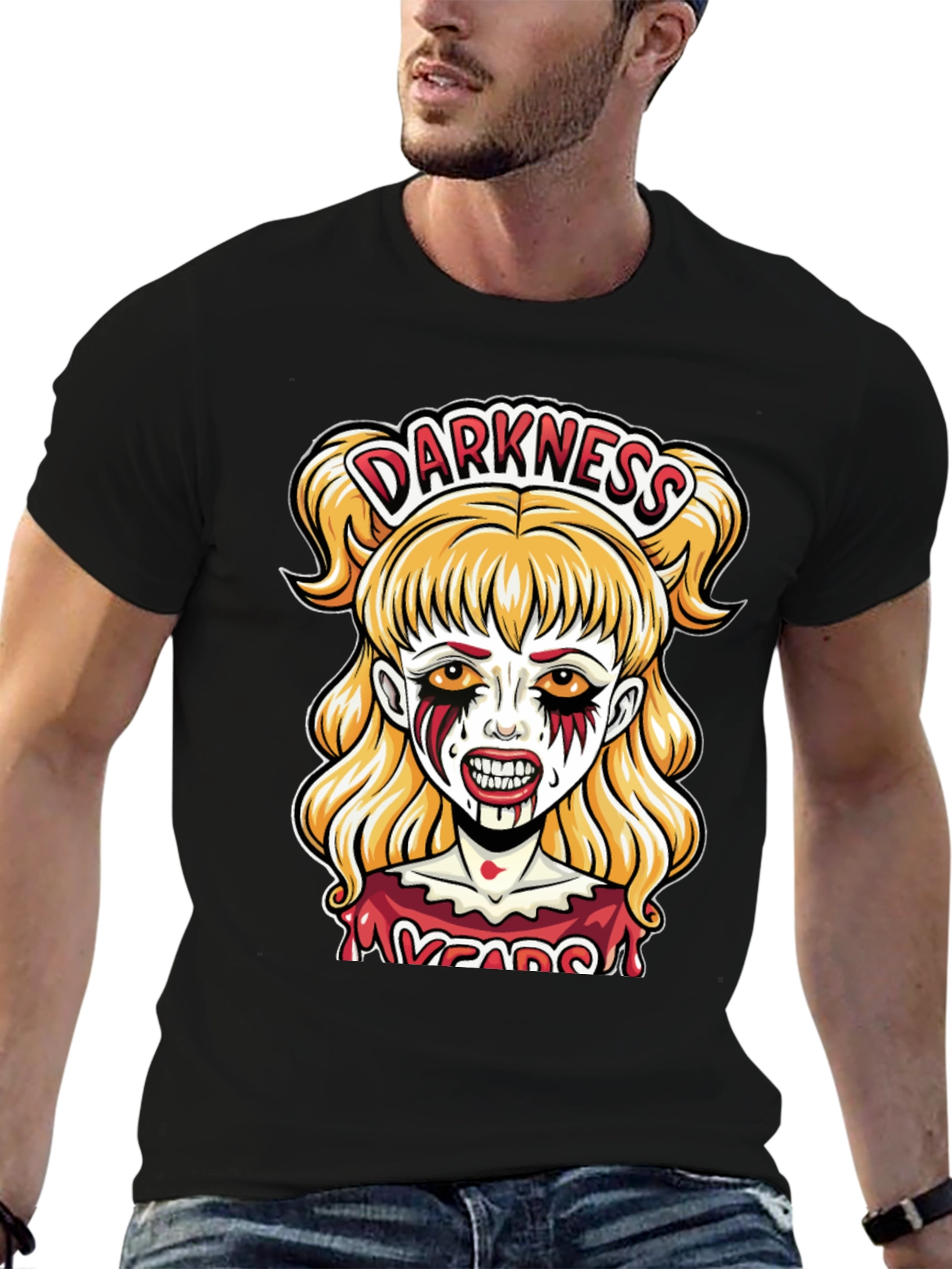 Camiseta Negra con Diseño de Terror Darkness