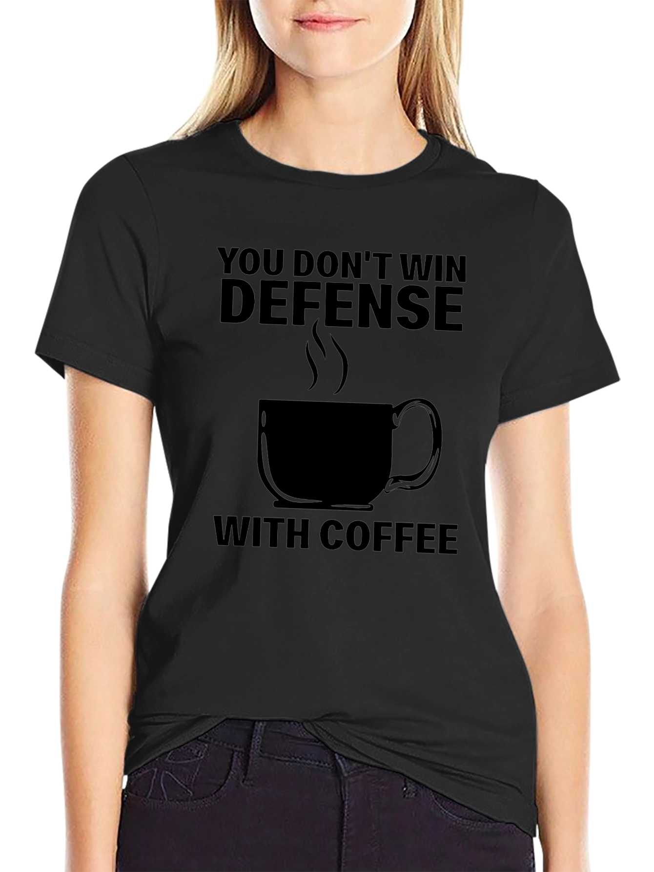 Camiseta Negra: Defensa y Café - Diseño Único