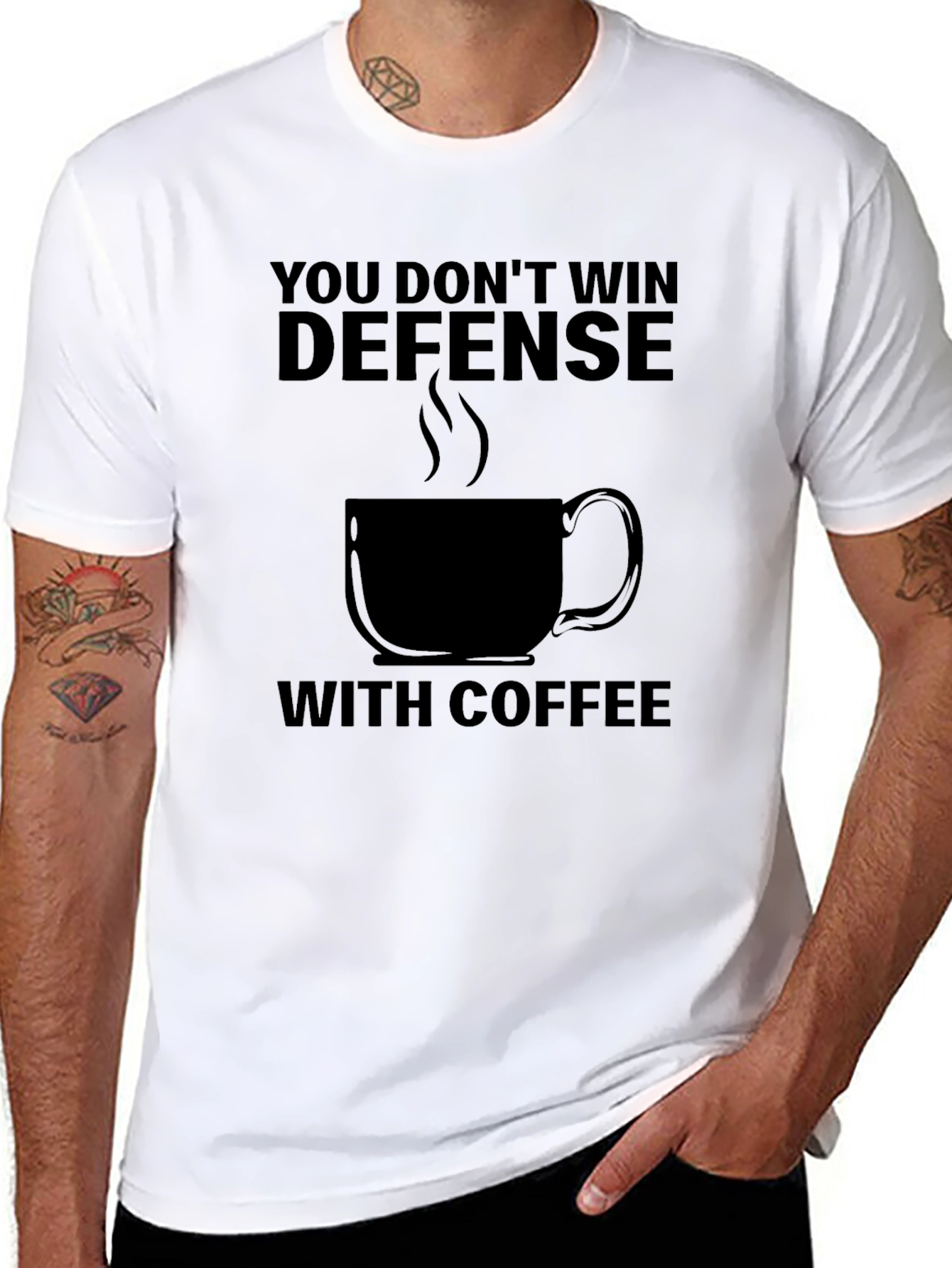 Camiseta Negra: Defensa y Café - Diseño Único