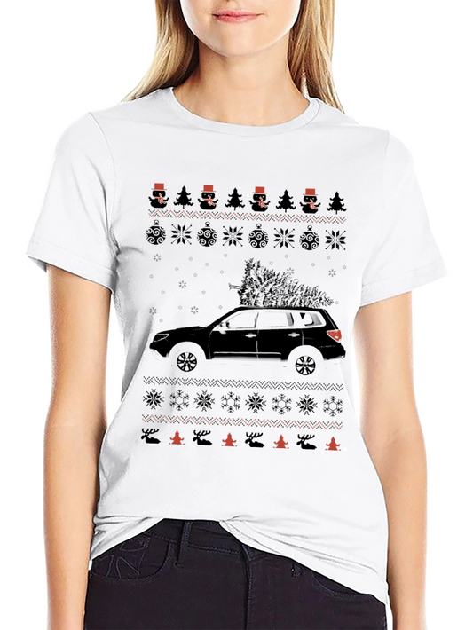 Camiseta Navideña con Diseño de Coche y Árbol