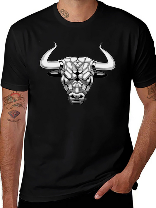 Camiseta Negra con Diseño de Toro Geométrico