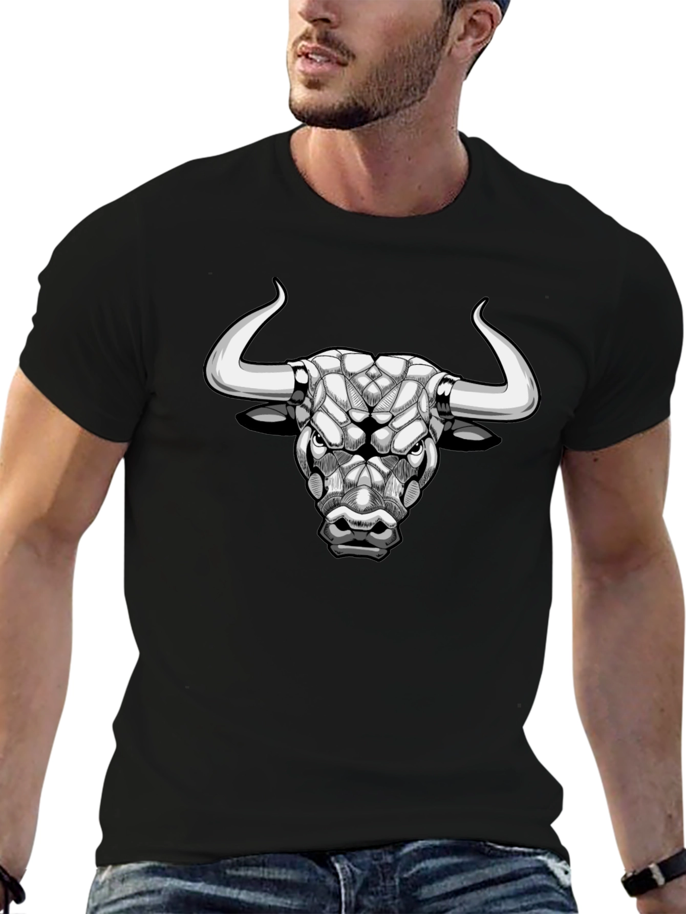 Camiseta Negra con Diseño de Toro Geométrico