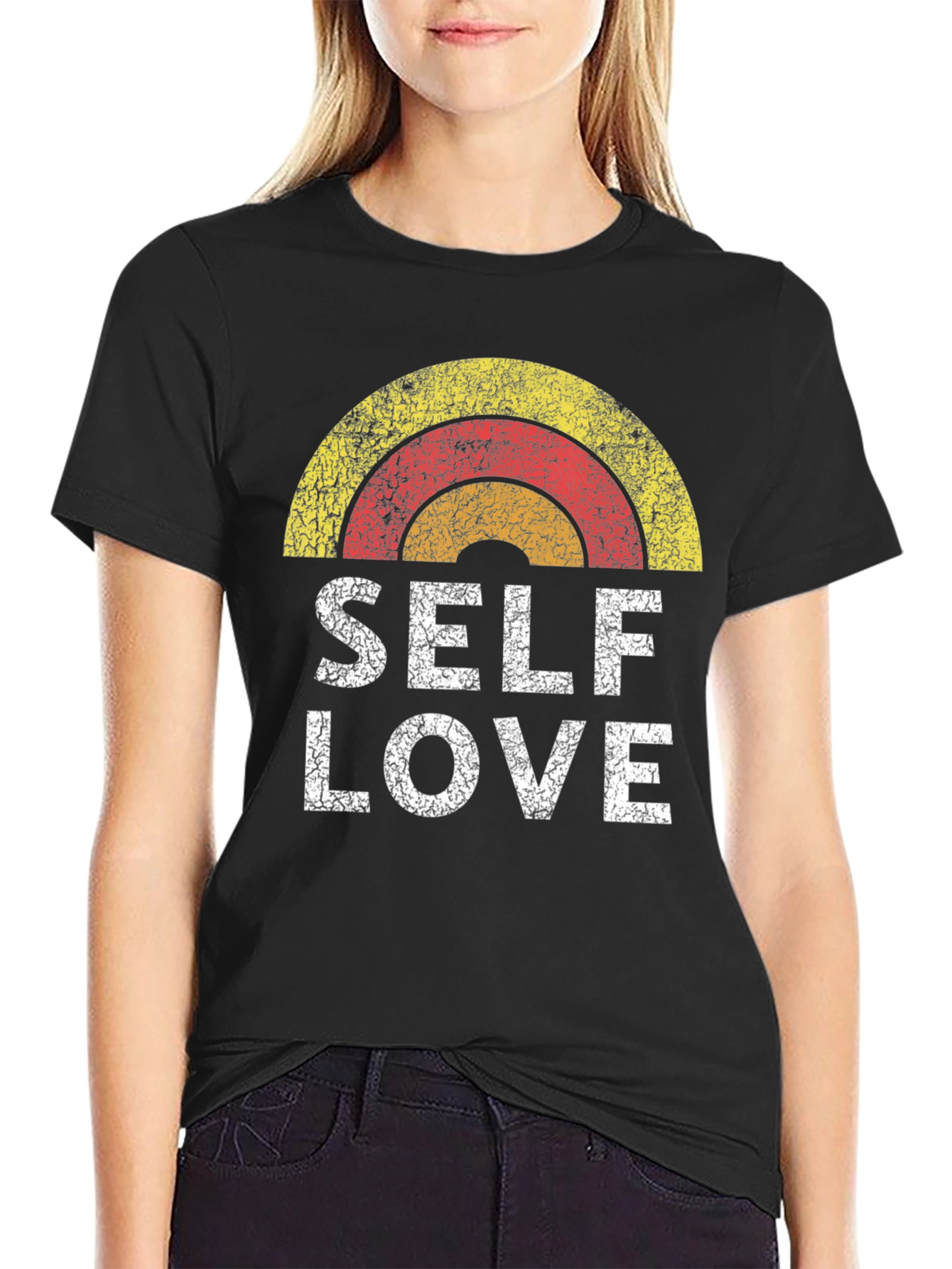 Camiseta Negra Self Love Estilo Retro