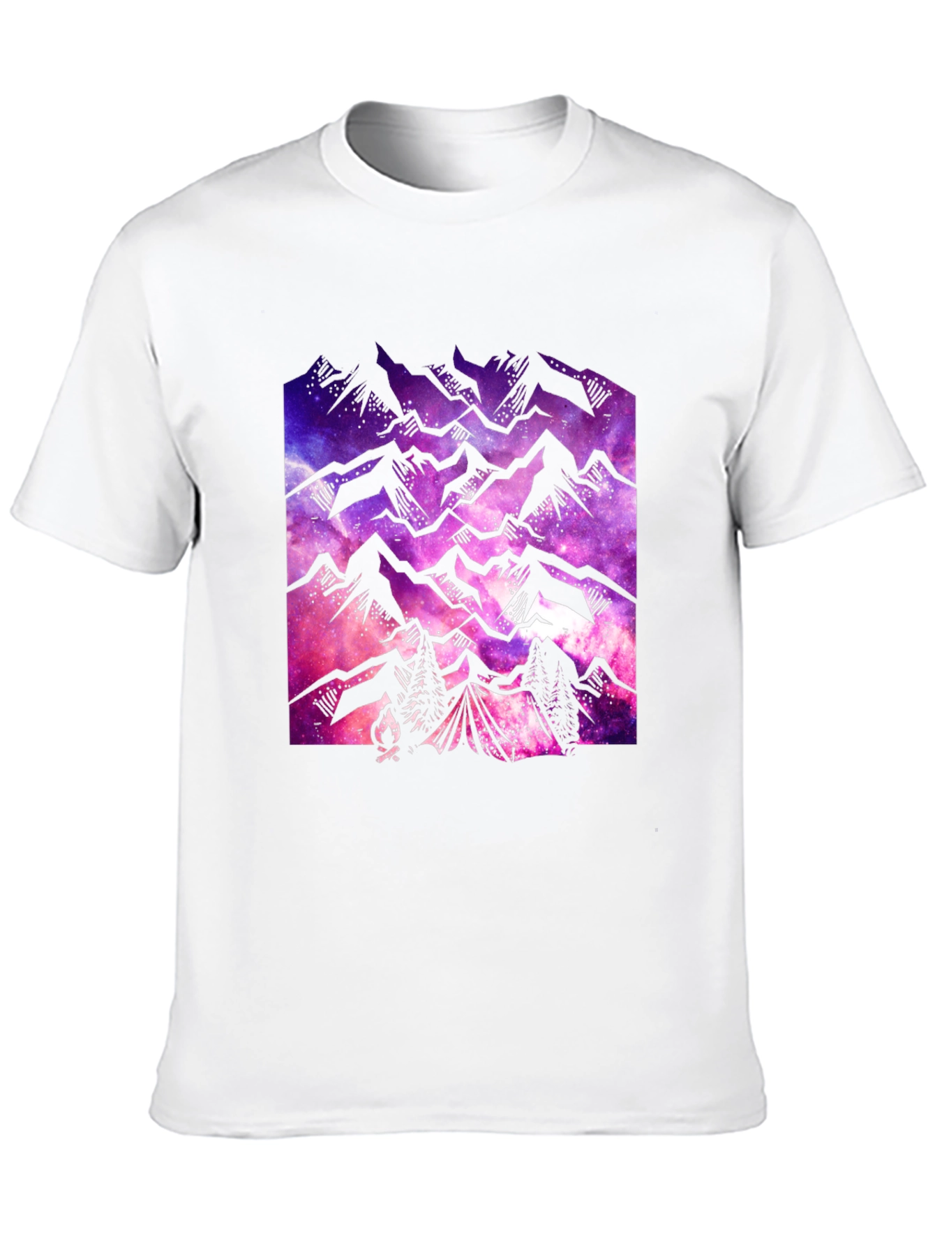 Camiseta Negra con Diseño de Montañas y Galaxia