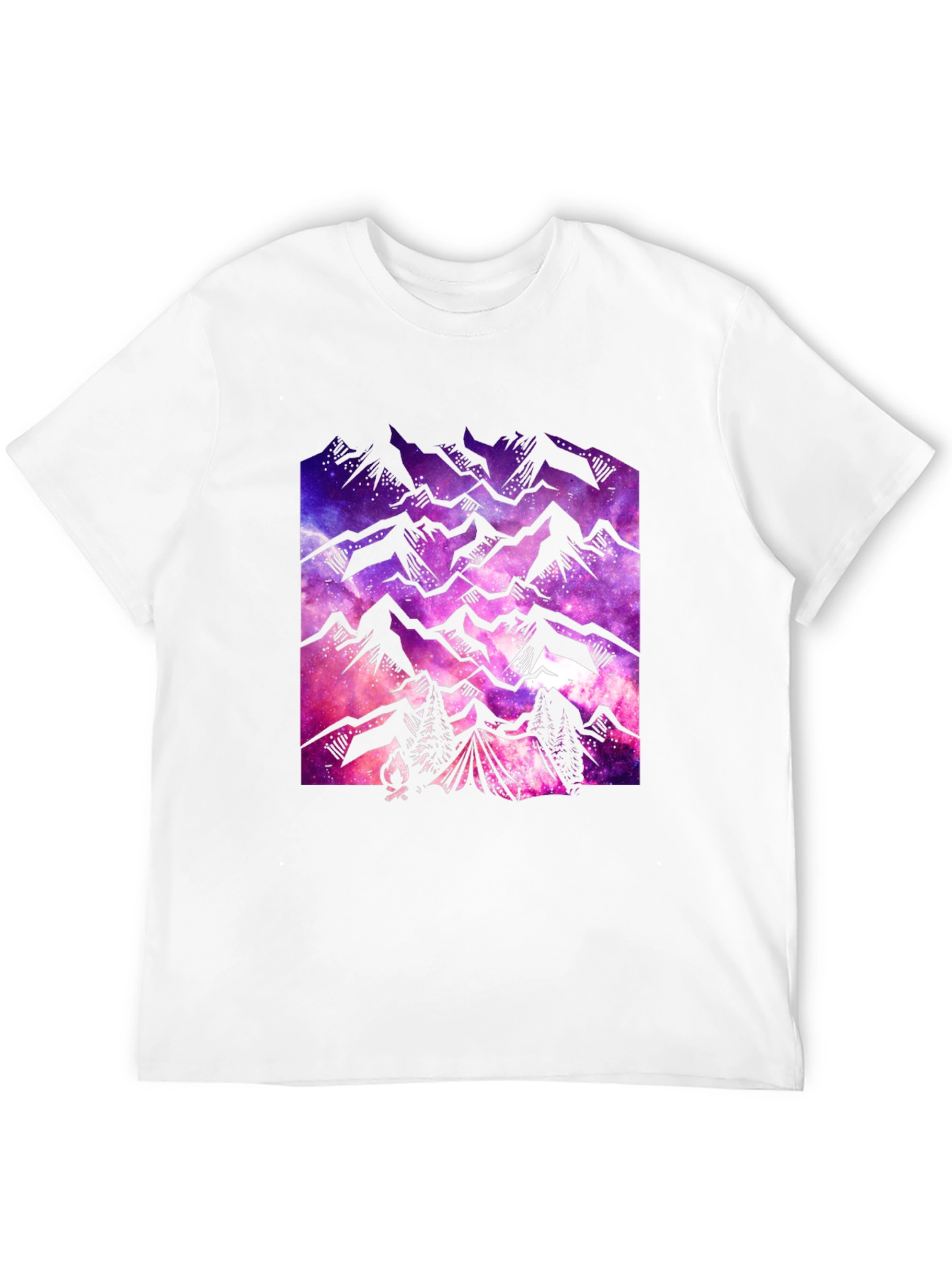 Camiseta Negra con Diseño de Montañas y Galaxia