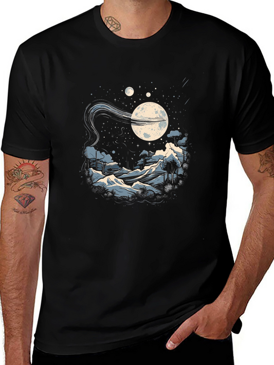 Camiseta Negra Hombre - Diseño Noche Estrellada