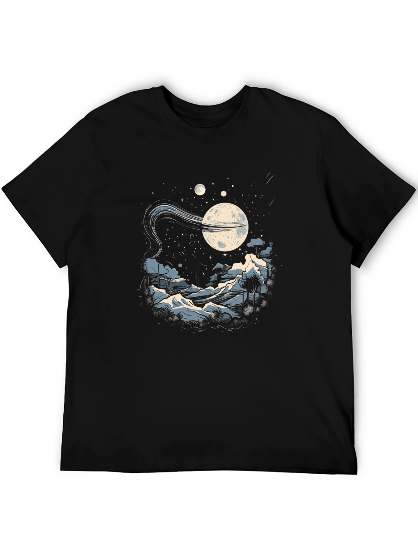 Camiseta Negra Hombre - Diseño Noche Estrellada