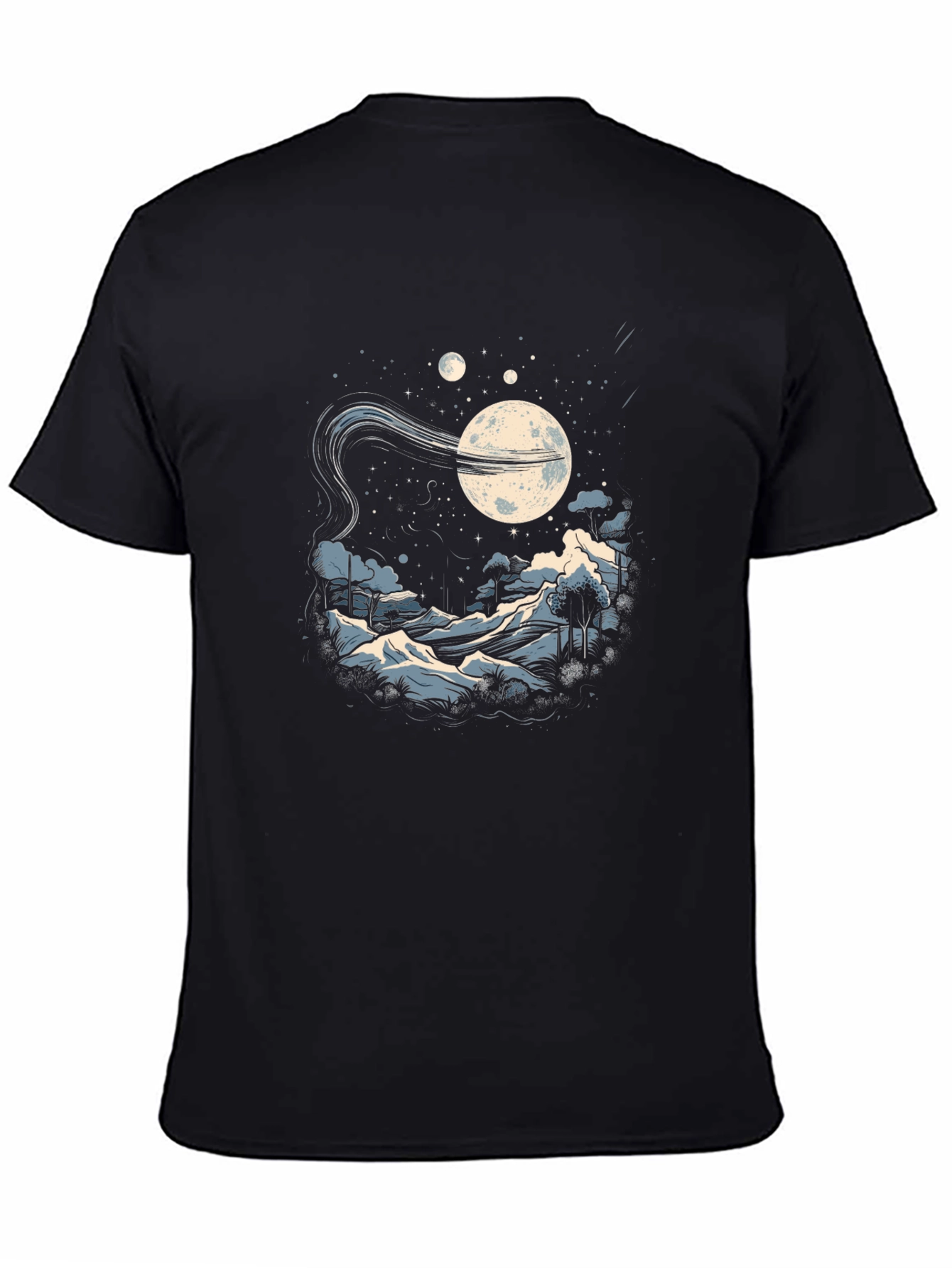 Camiseta Negra Hombre - Diseño Noche Estrellada