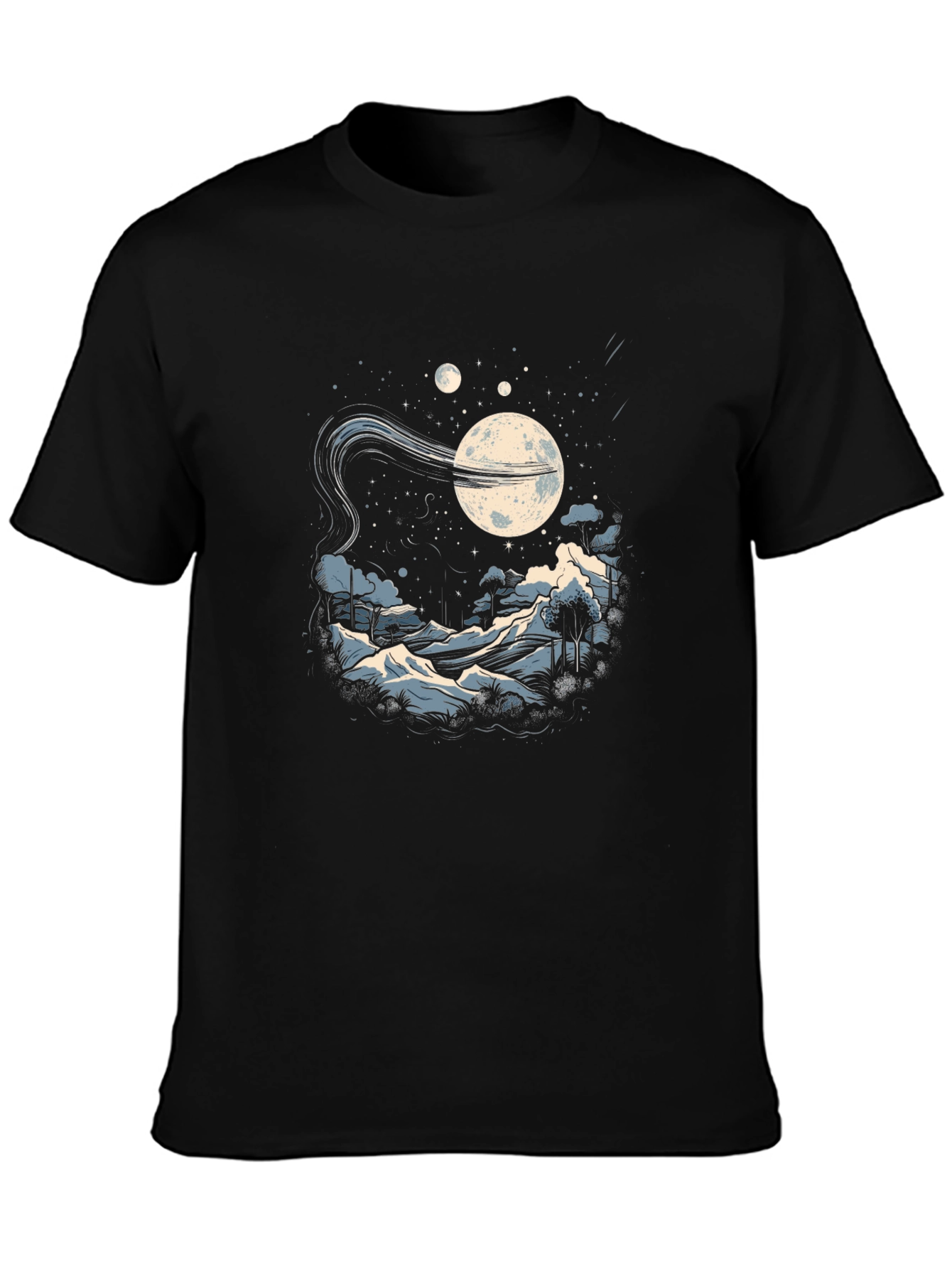 Camiseta Negra Hombre - Diseño Noche Estrellada