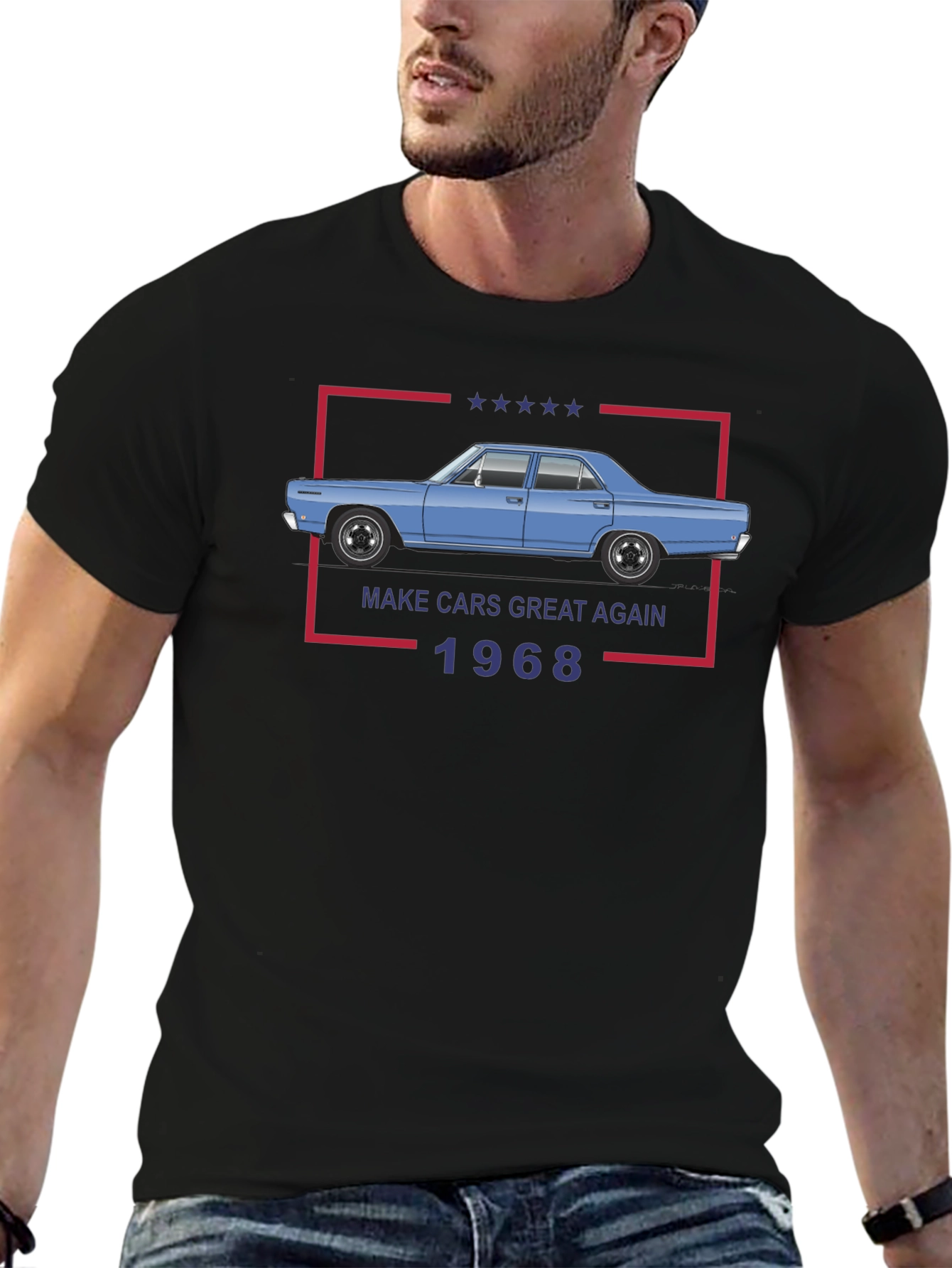 Camiseta Negra: Coches Clásicos 1968